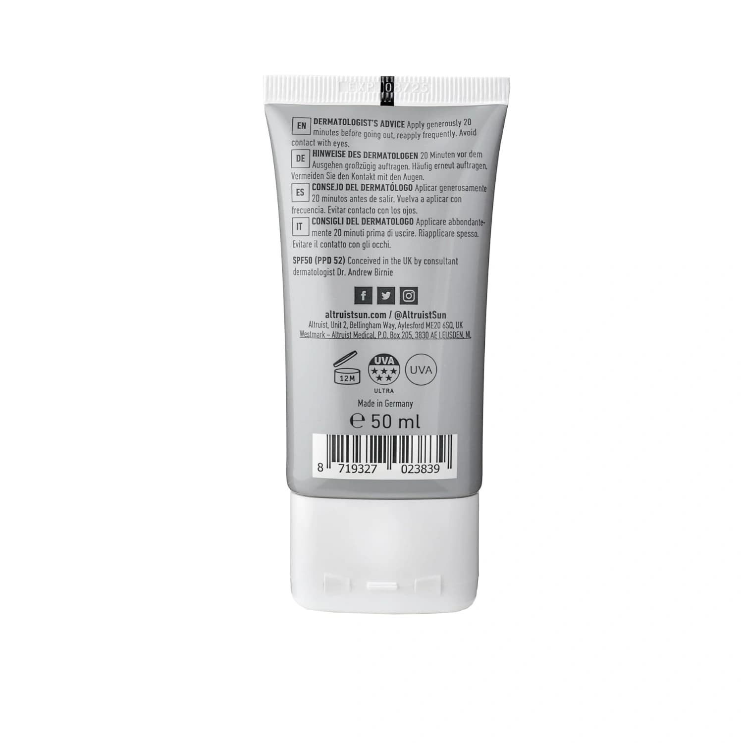 Altruist Dermatologist Sunscreen Fluid SPF50 50ml