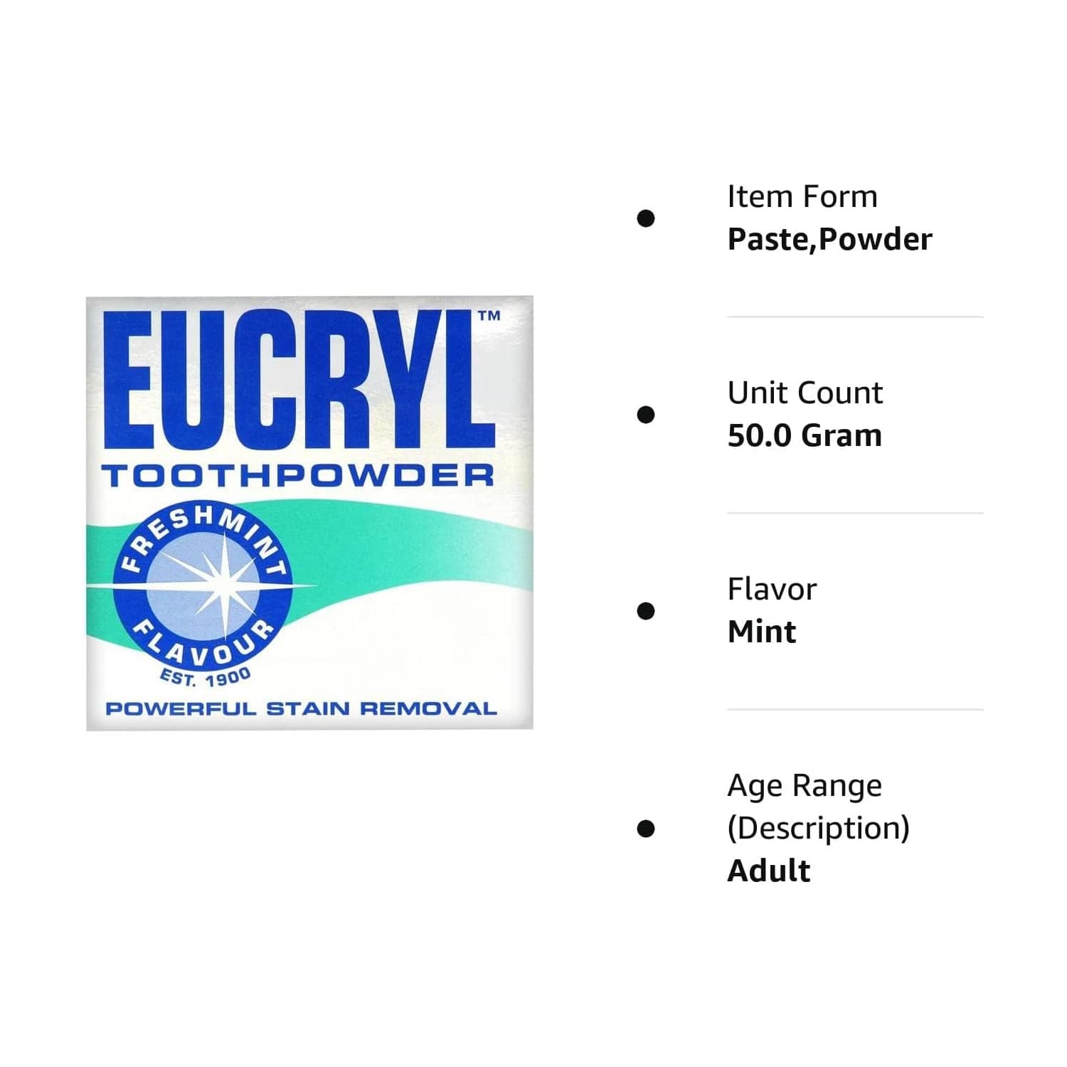 Eucryl Tooth Powder Freshmint Flavour Powerful Stain Removal 50g (Pack of 4)