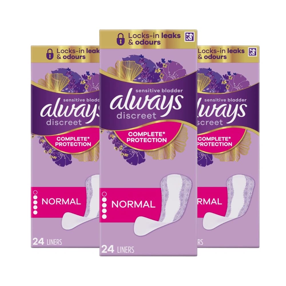 Always Discreet Panty Liners for Incontinence and Bladder Control, Pack of 3