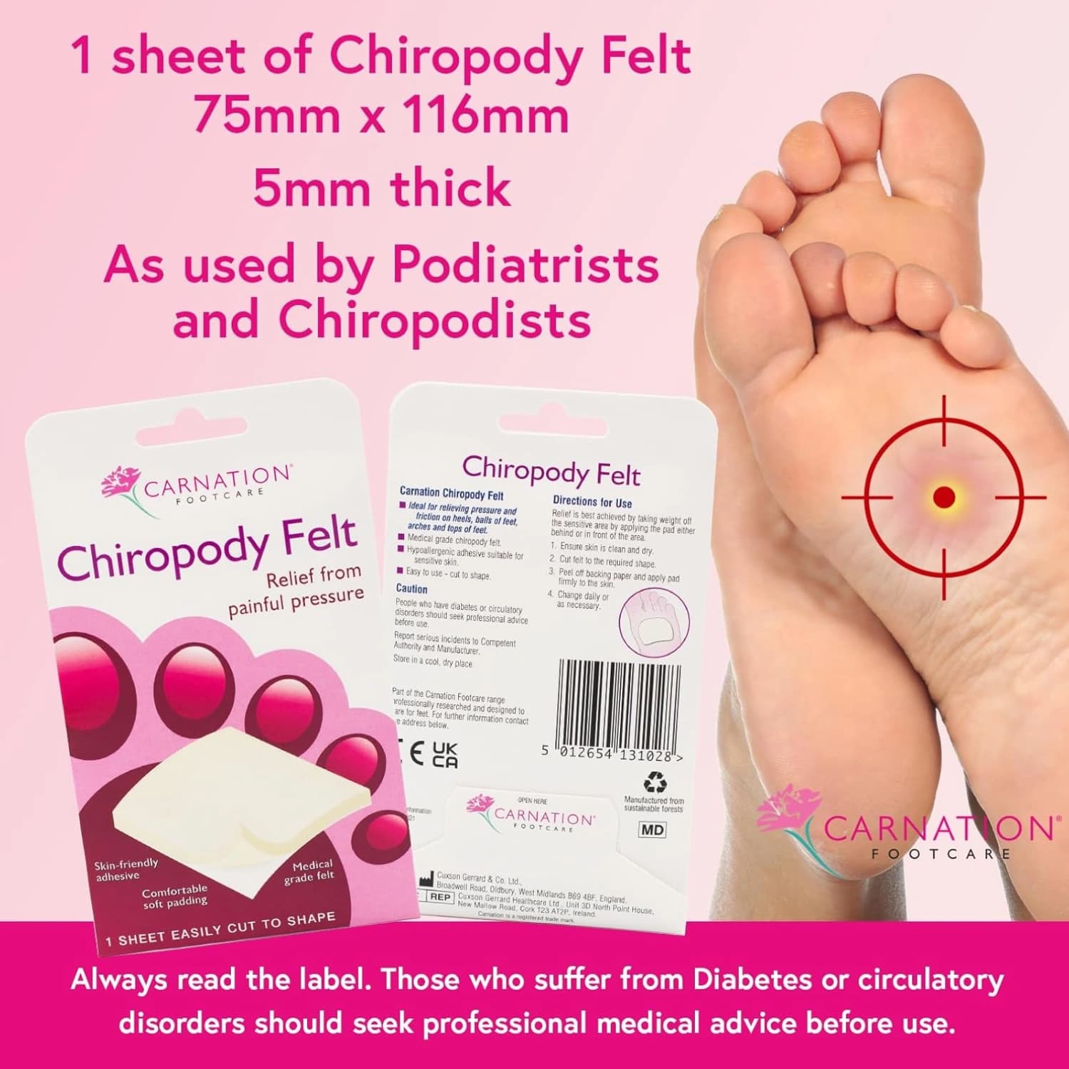 Carnation Chiropody Felt x 1 Sheet Easily Cut to Shape - Pack 3