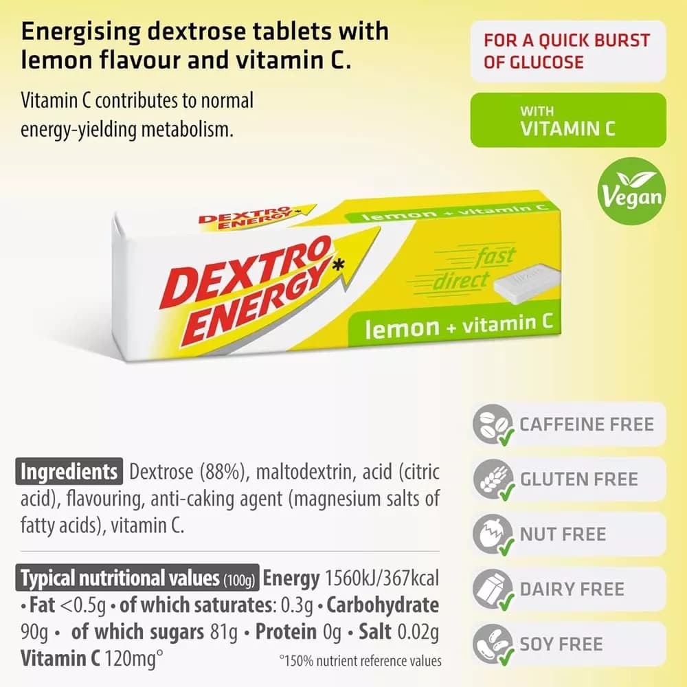 6x Dextro Energy Lemon Plus Vitamin C 14 Tablets, 47g