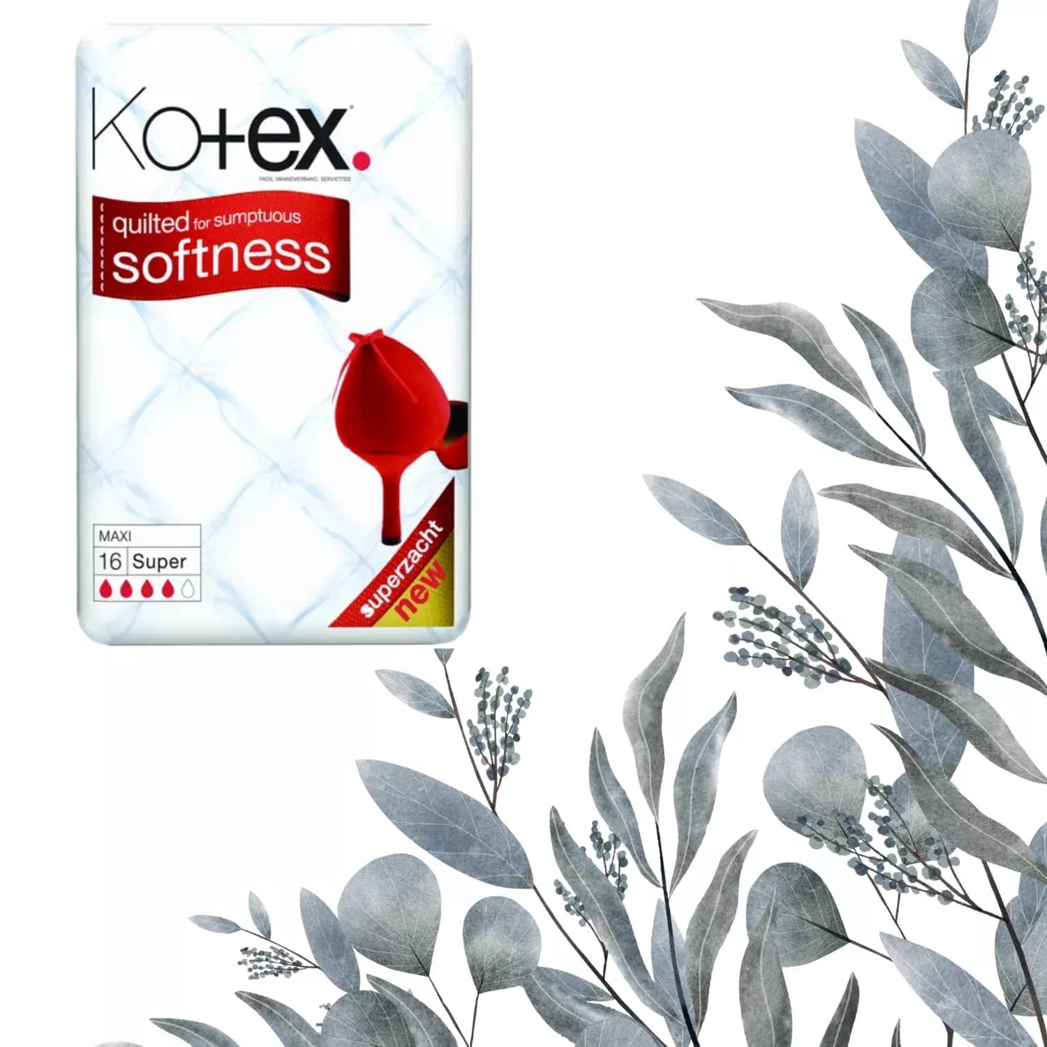 Kotex Maxi Super Pads 16 Count Pack 12