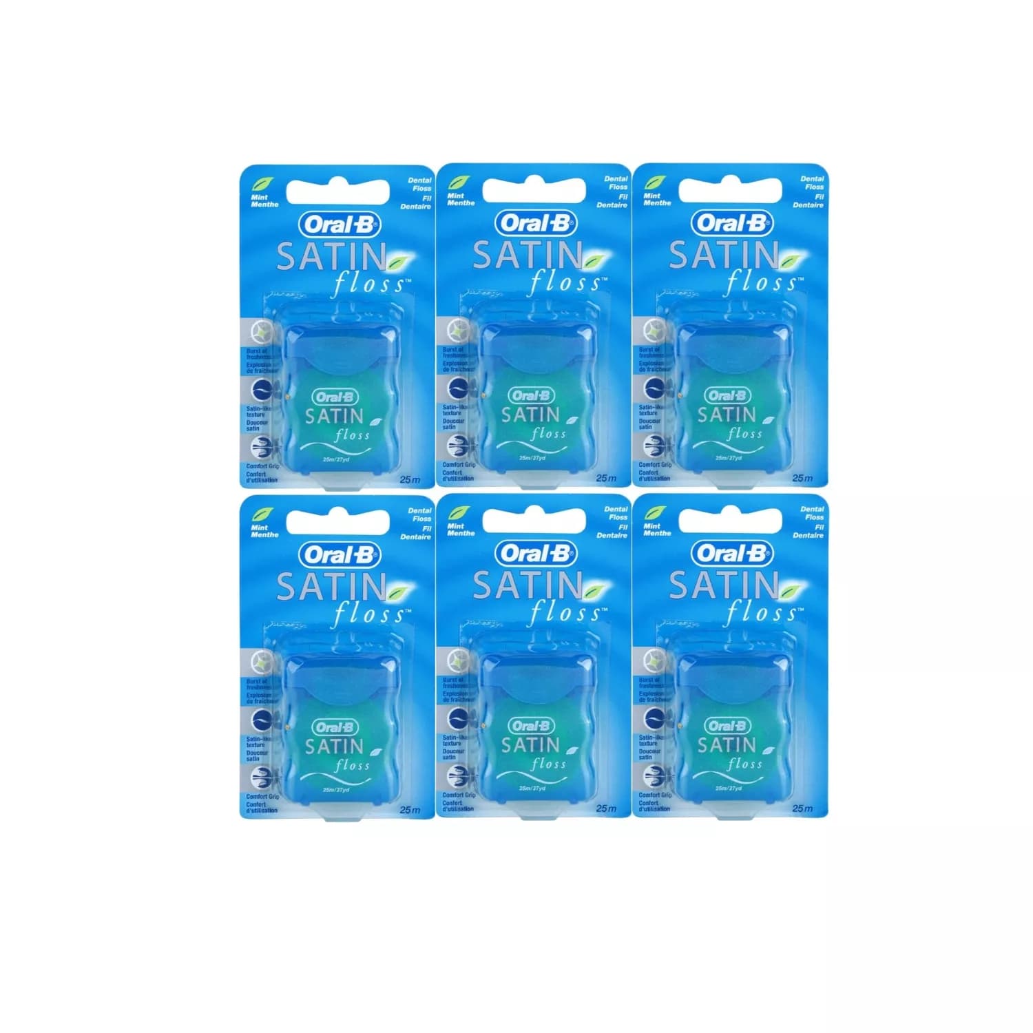 6x Oral-B Satin Dental Floss Mint 25m