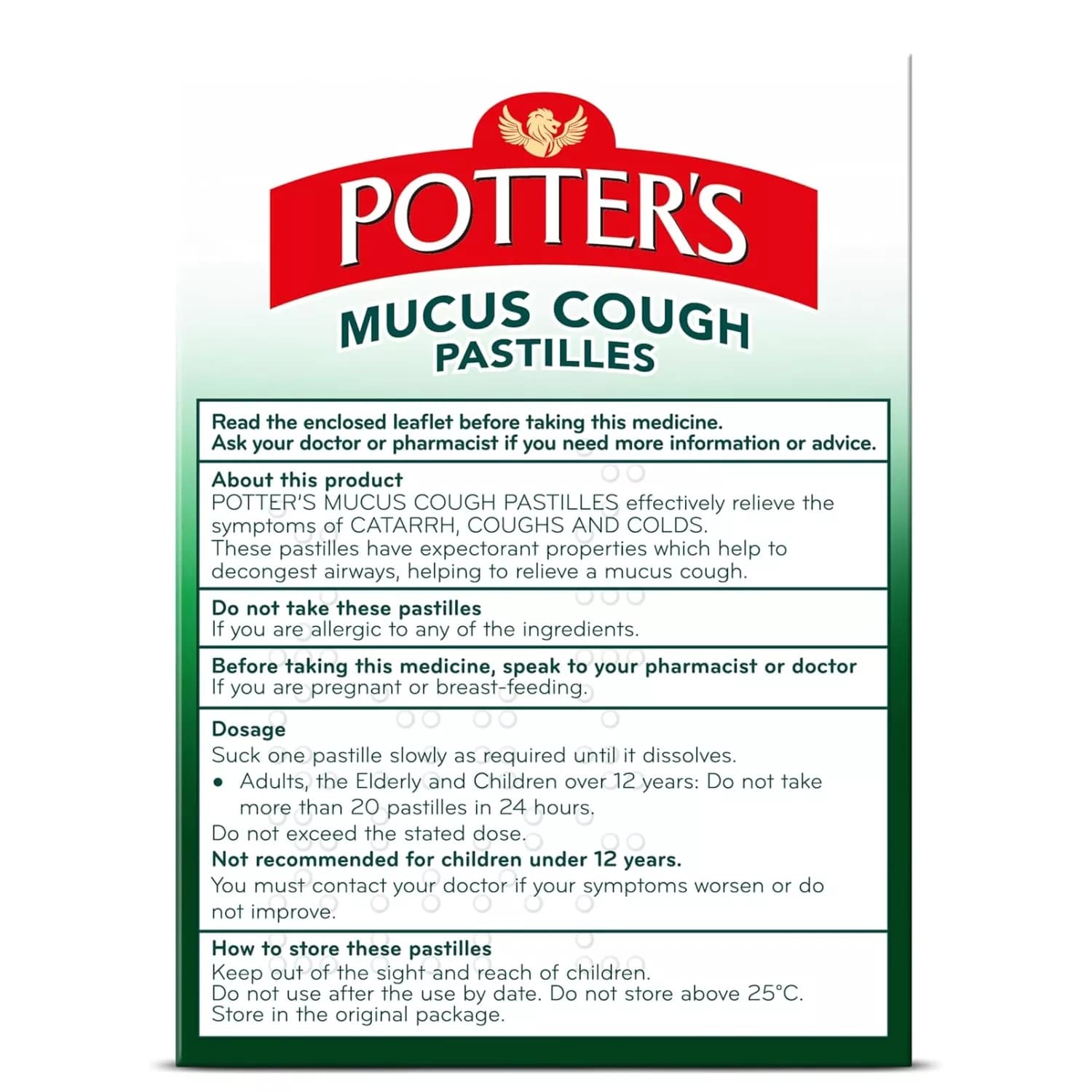 Potters Mucus Cough 20 Pastilles - Pack of 6