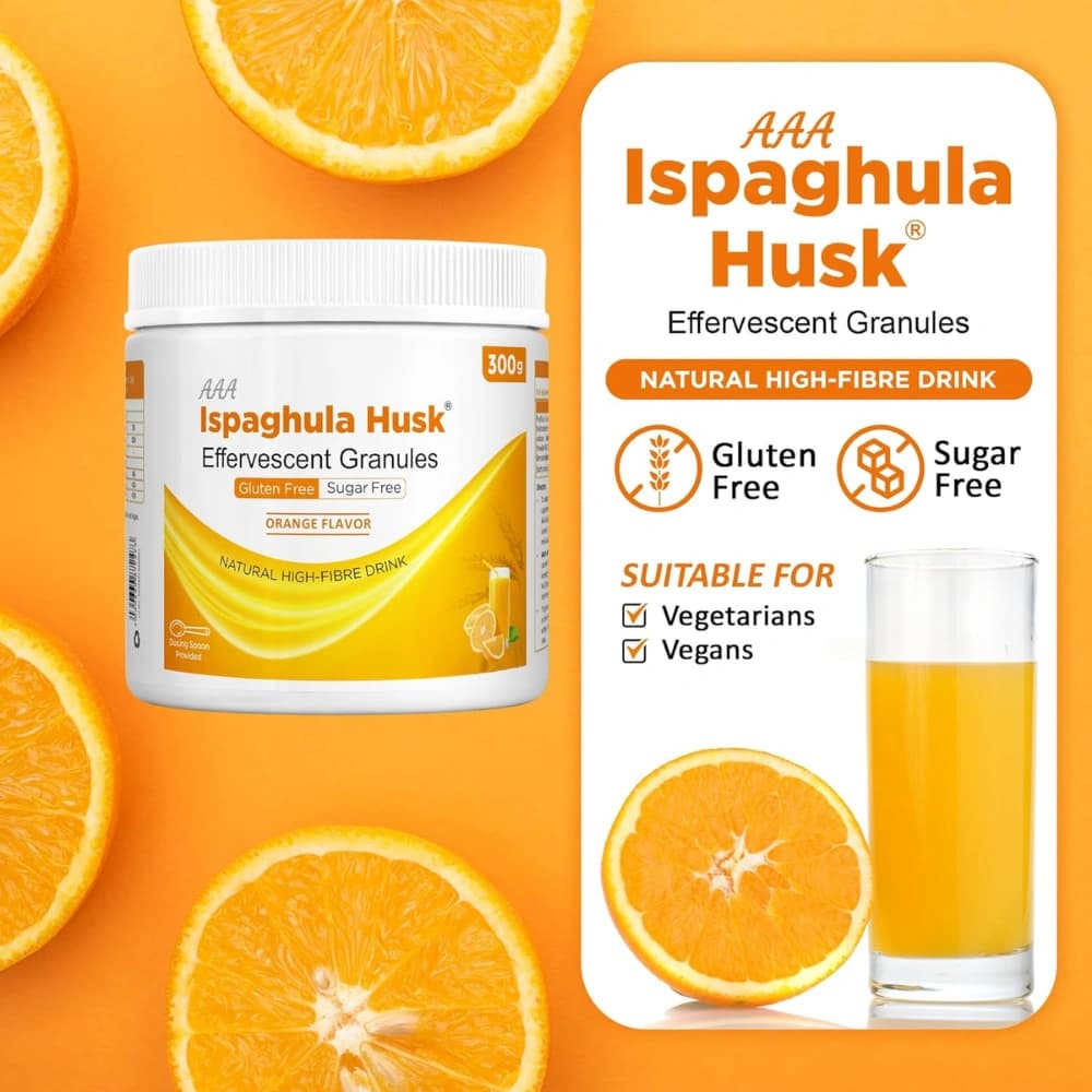 AAA Ispaghula Psyllium Husk Powder Orange Flavor 300 gm