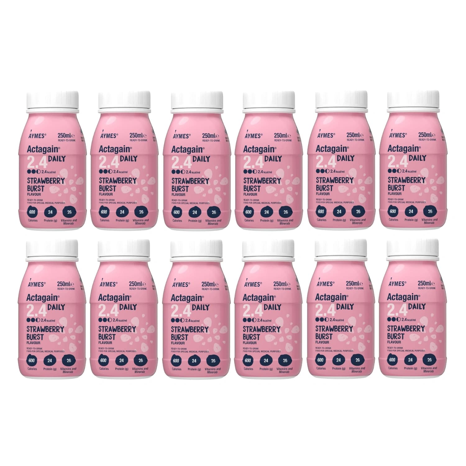 Aymes Actagain 2.4 Daily Strawberry Burst - 12 x 250ml Bottles