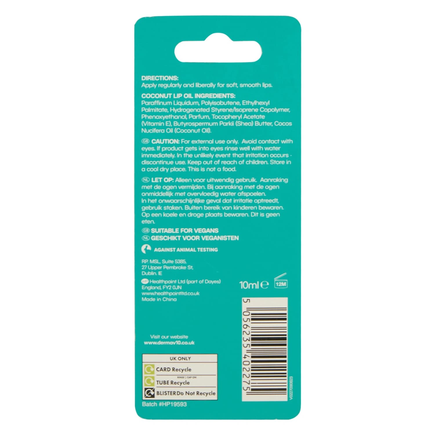 Derma V10 Coconut Lip Oil 10ml