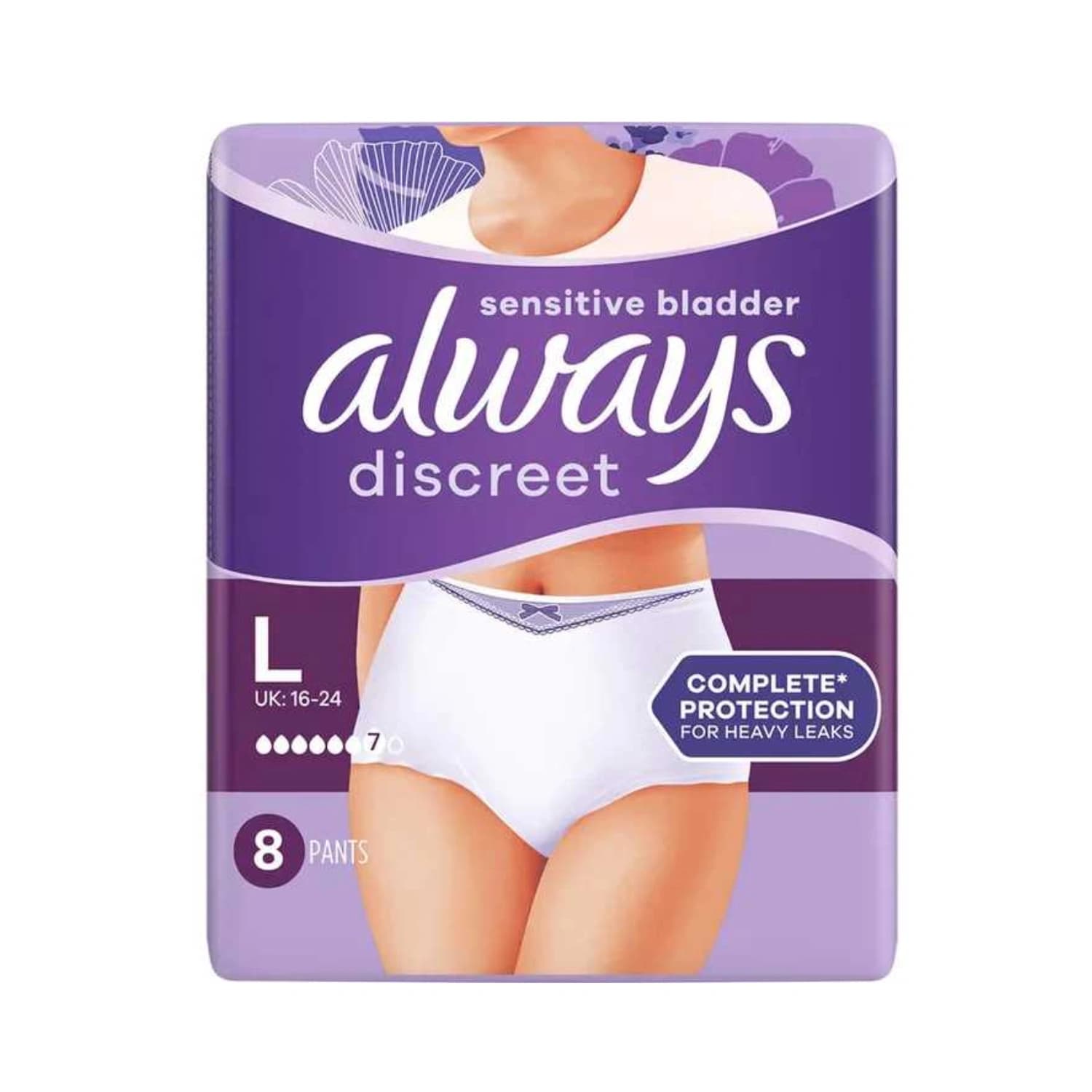 Always Discreet Sensitive Bladder Pants Plus Large 8 Pack