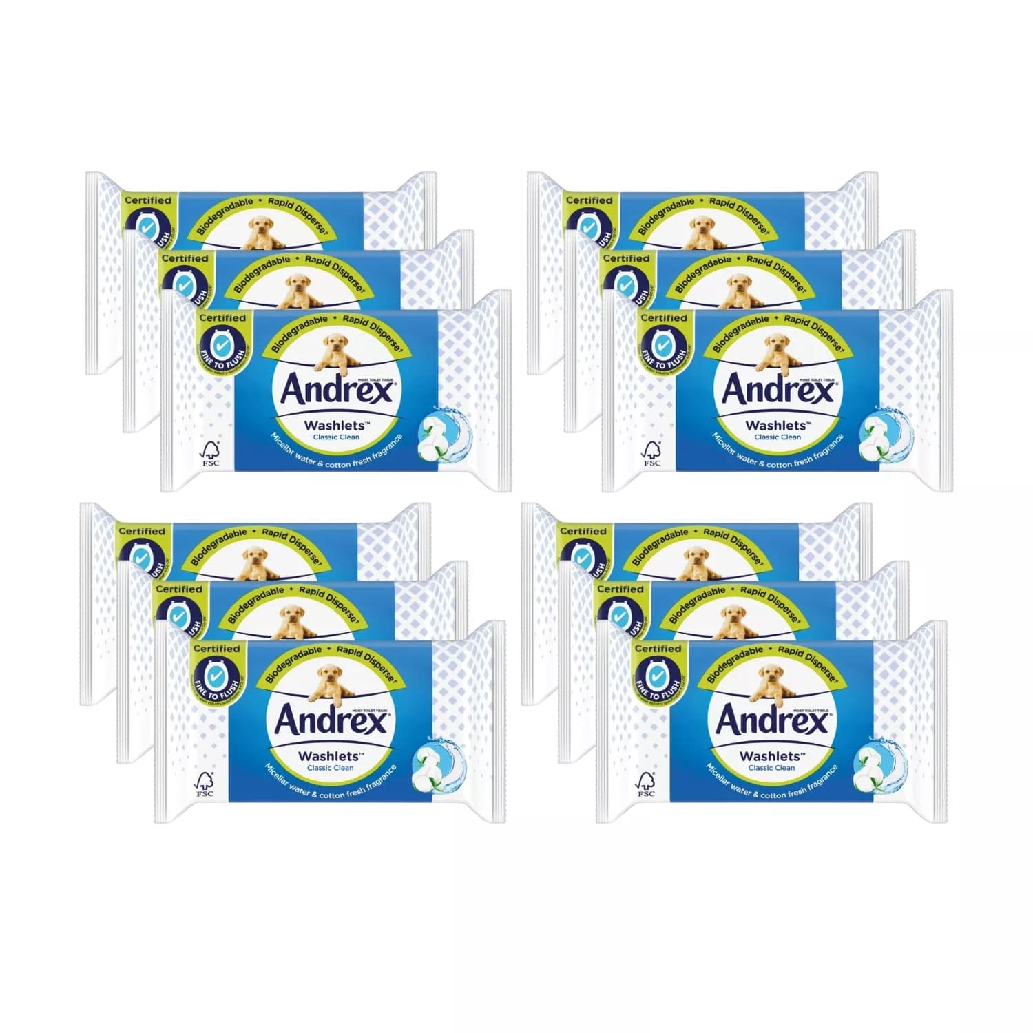 12x Andrex Classic Clean Washlets, 40 wipes