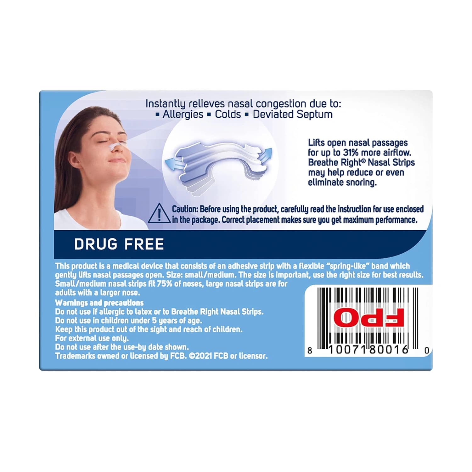 Breathe Right Nasal Strips Clear Small/Medium 10count
