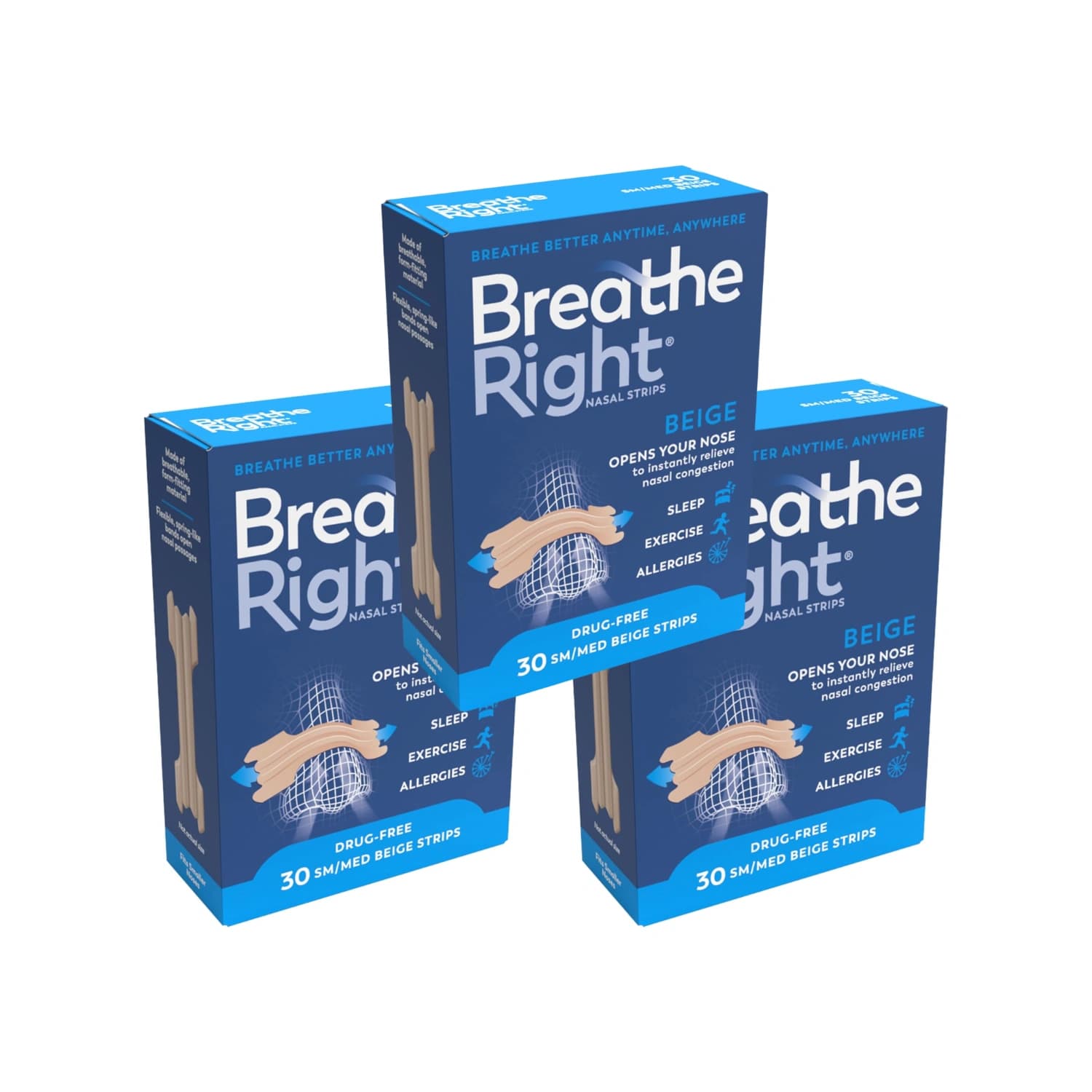 Breathe Right Nasal Strips Small/Medium 30 Pieces - Pack of 3