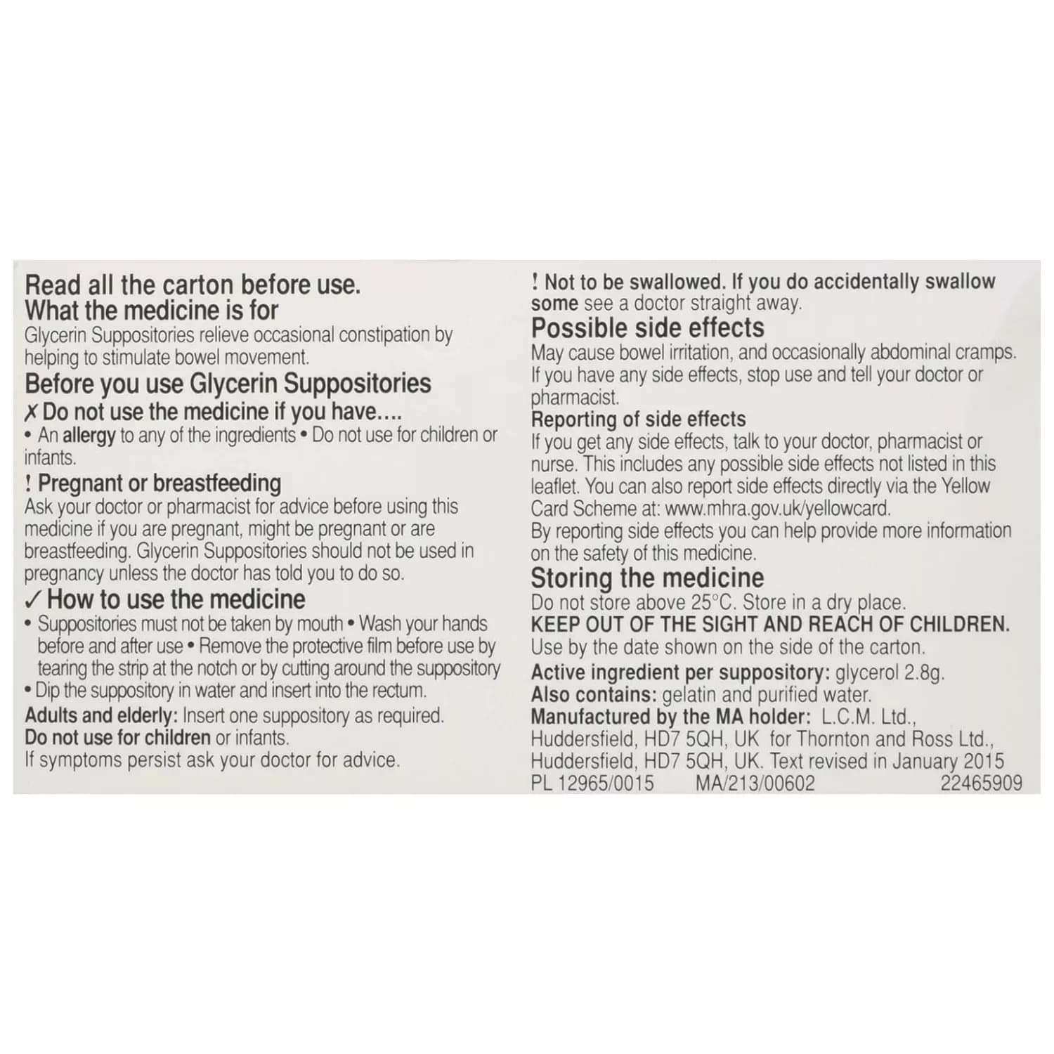 Care Glycerin Suppositories Adult Pack 12 - Pack of 3