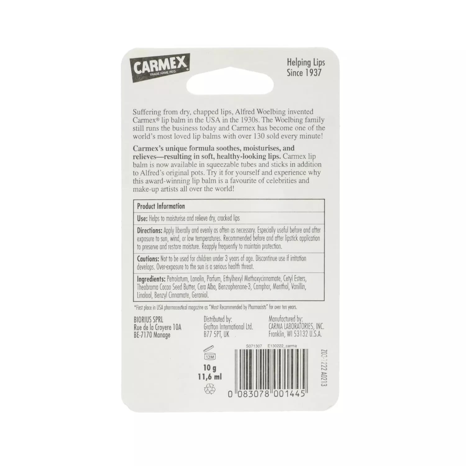 Carmex Moisturising Lip Balm Cherry Flavour SPF15 10g