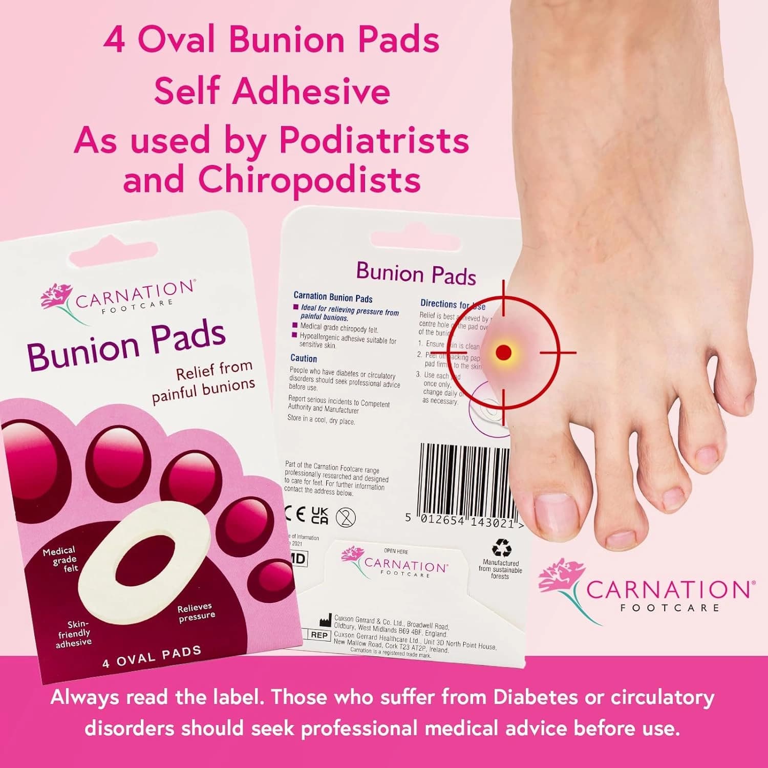 Carnation Bunion Pads Oval Pack of 4