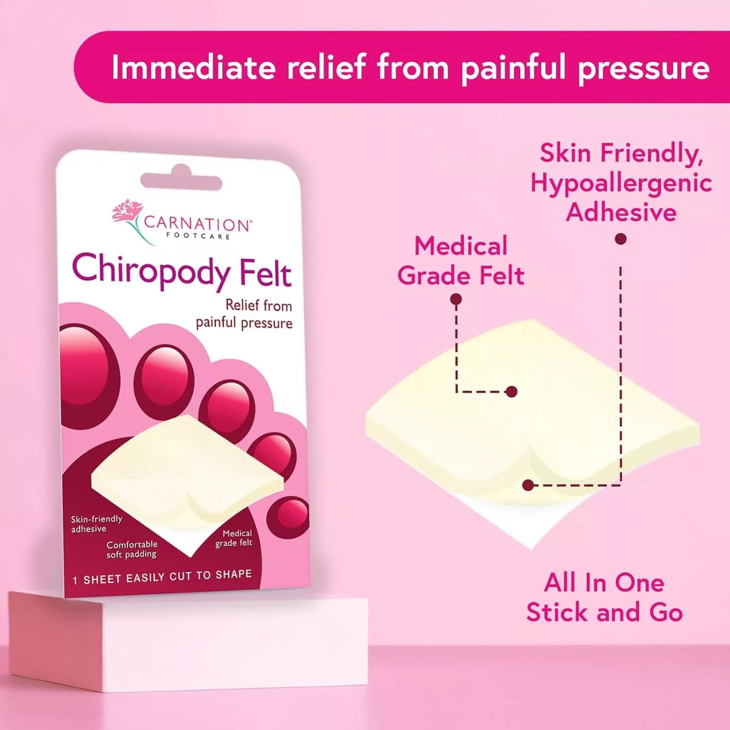 Carnation Chiropody Felt x 1 Sheet Easily Cut to Shape