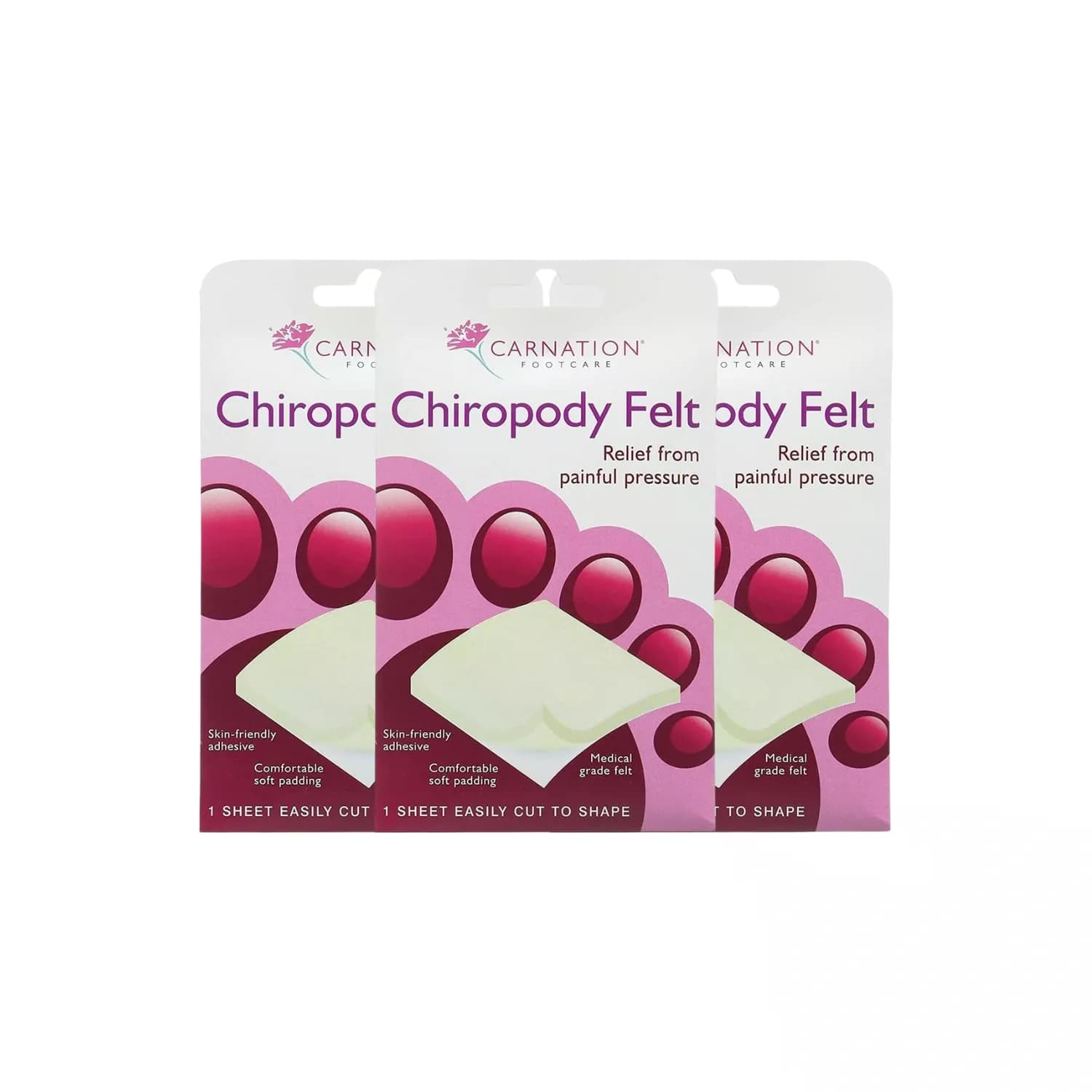 Carnation Chiropody Felt x 1 Sheet Easily Cut to Shape - Pack 3