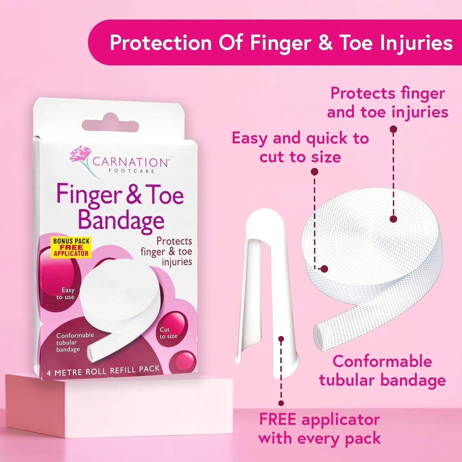 Carnation Finger Toe Bandage 4 meter - Pack of 3
