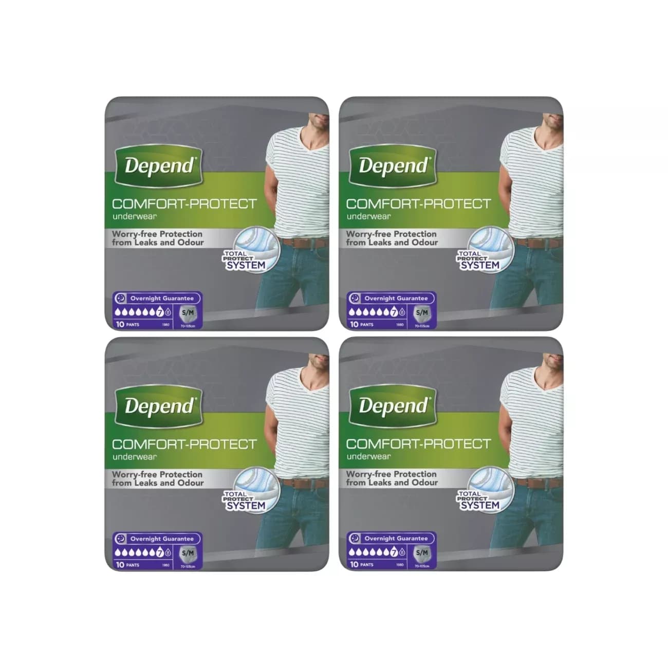 4x Depend Comfort-Protect Pants for Men Small/Medium 10 Pants