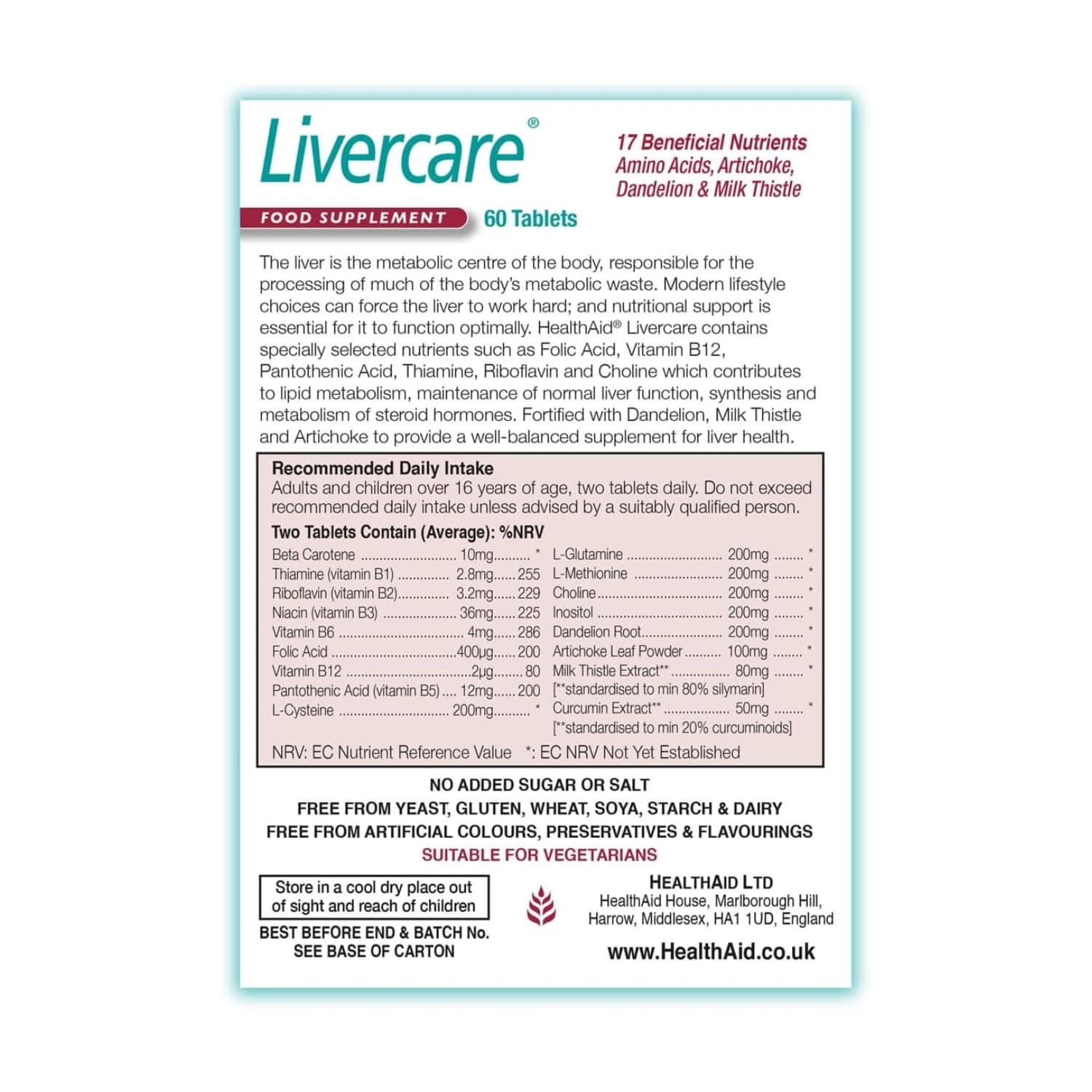 HealthAid Livercare Vegetarian 60 Tablets