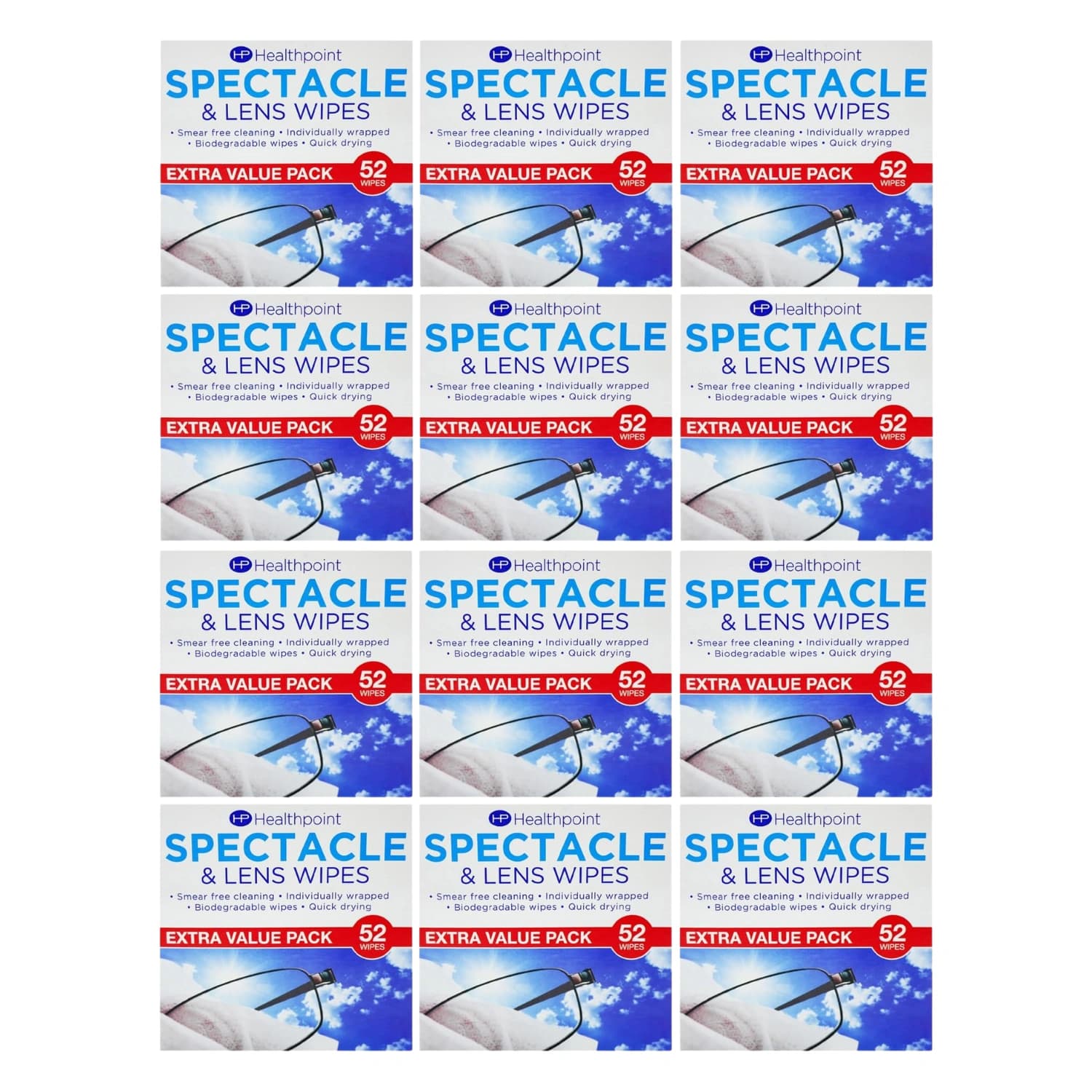 12x Healthpoint Spectacle & Lens Cleaning Wipes 52 Count