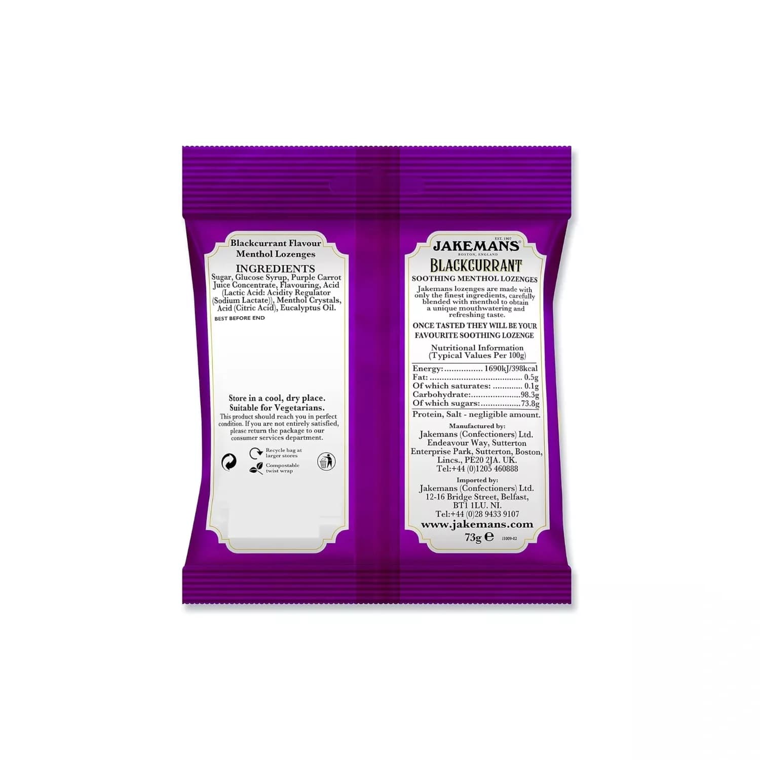 12x Jakemans Blackcurrant Throat & Soothing Menthol Sweets