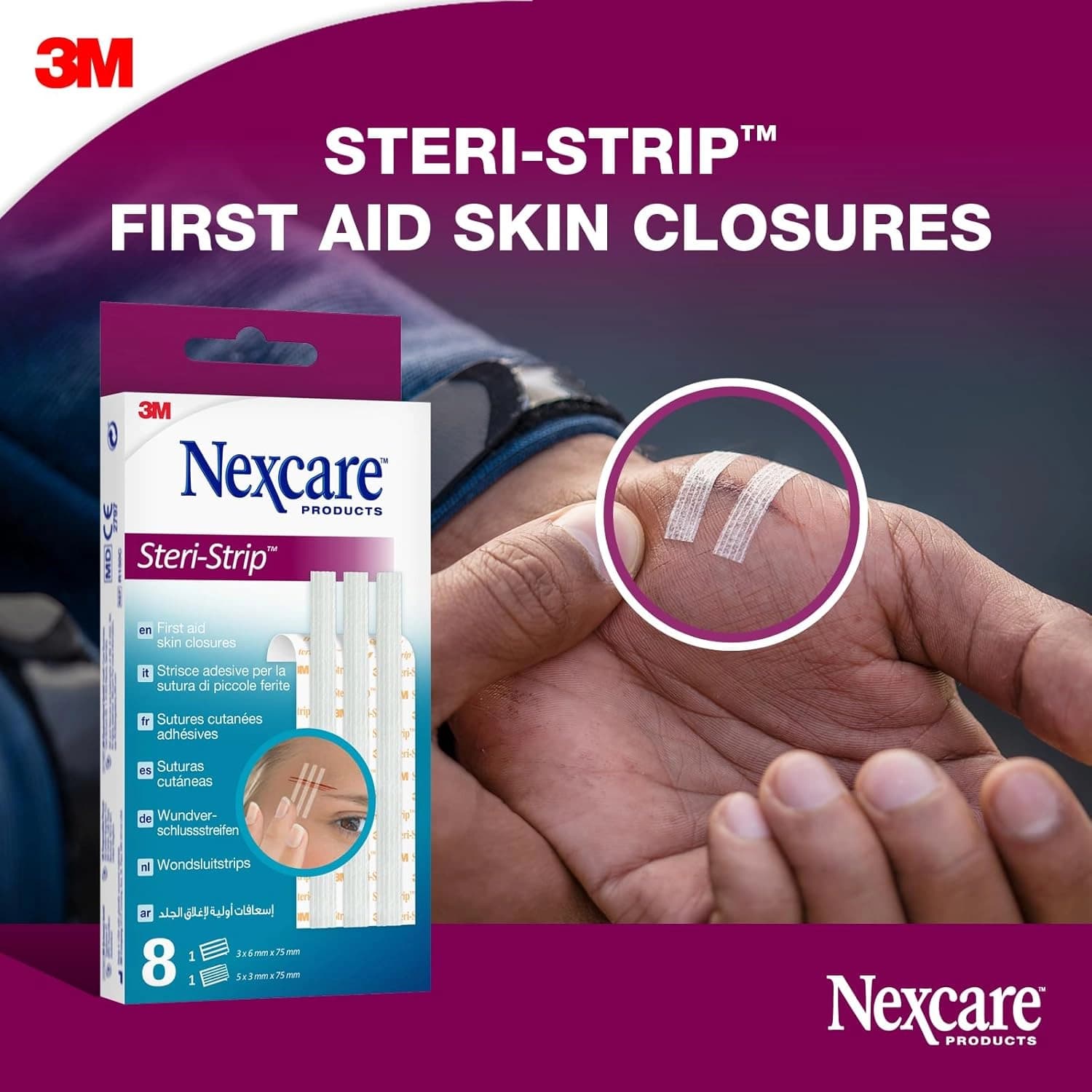Nexcare Steri-Strip Skin Closures, Assorted Sizes, 8 Plasters