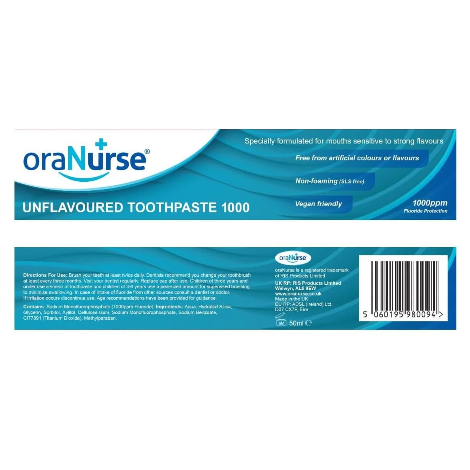 OraNurse Unflavoured Toothpaste 1000ppm (50ml)