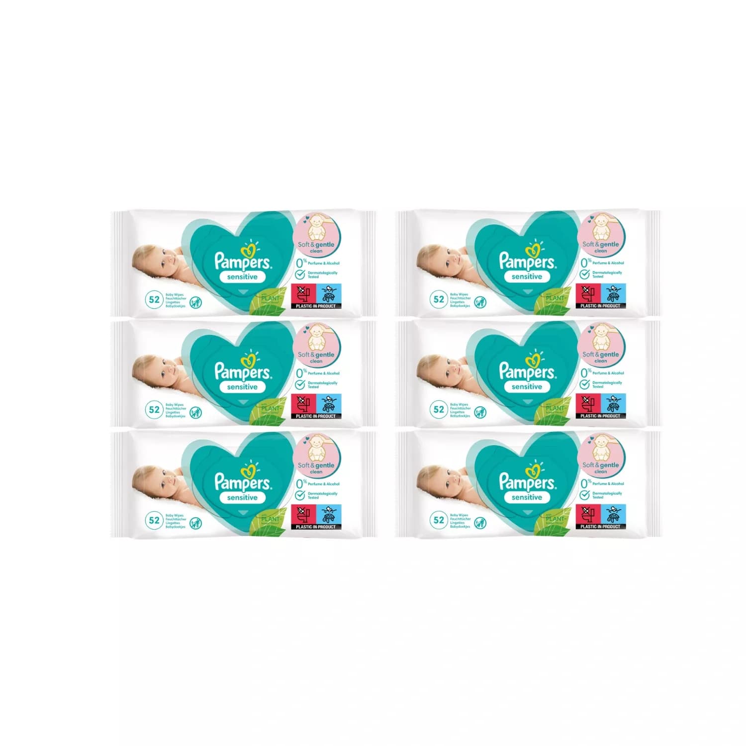 6x Pampers Sensitive Baby Wipes 52 Pieces