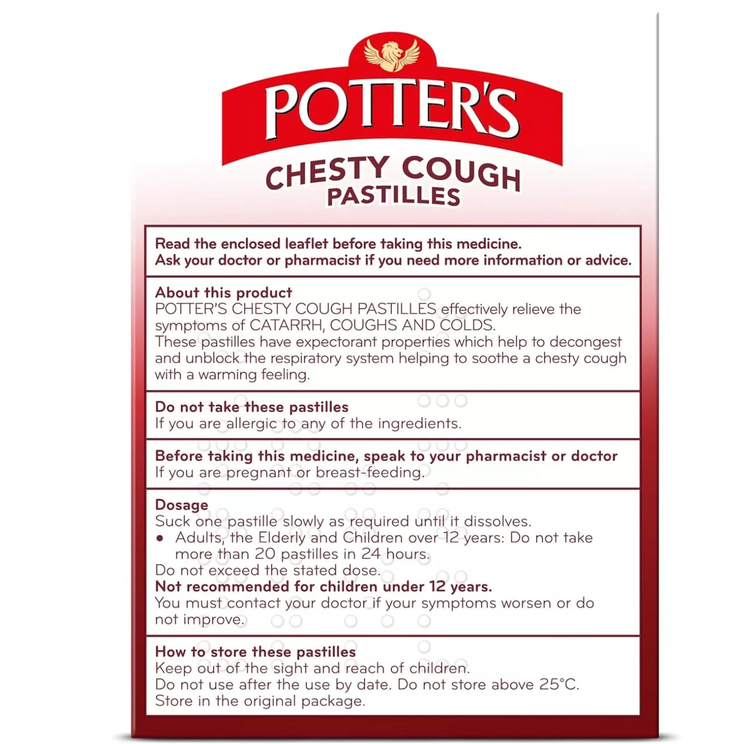 Potters Chesty Cough & Catarrh - 20 Pastilles