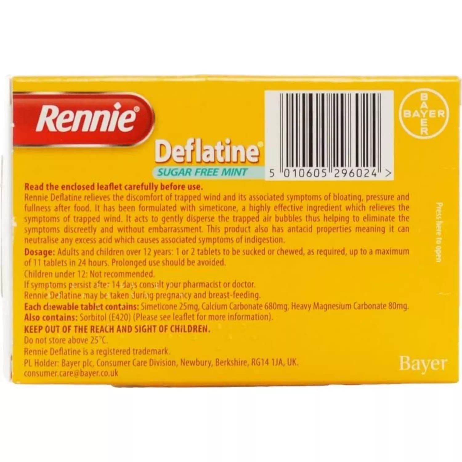 Rennie Deflatine Sugar Free Mint 36 Tablets