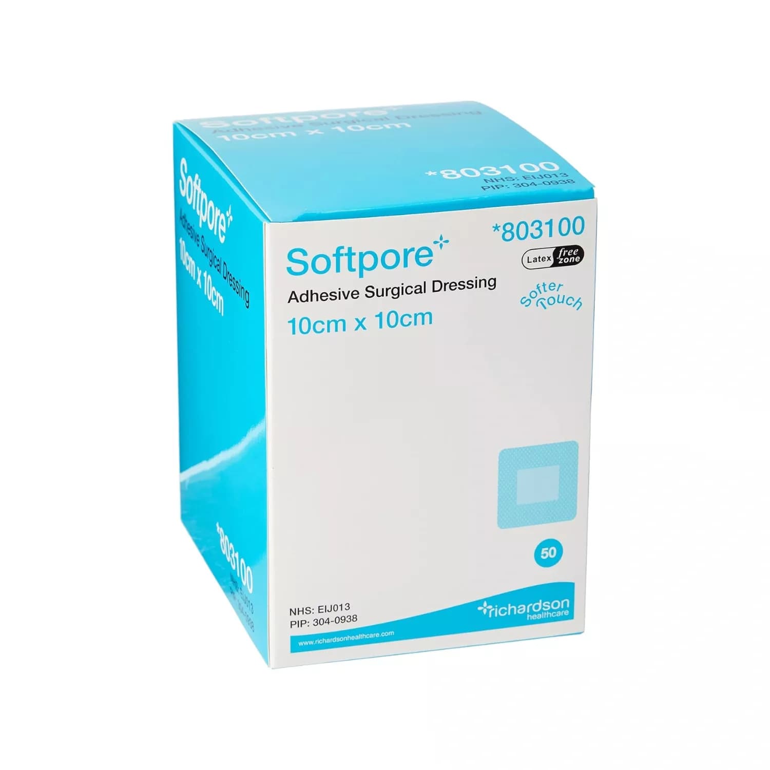Softpore 803100 Adhesive Surgical Dressing 10cm x 10xcm