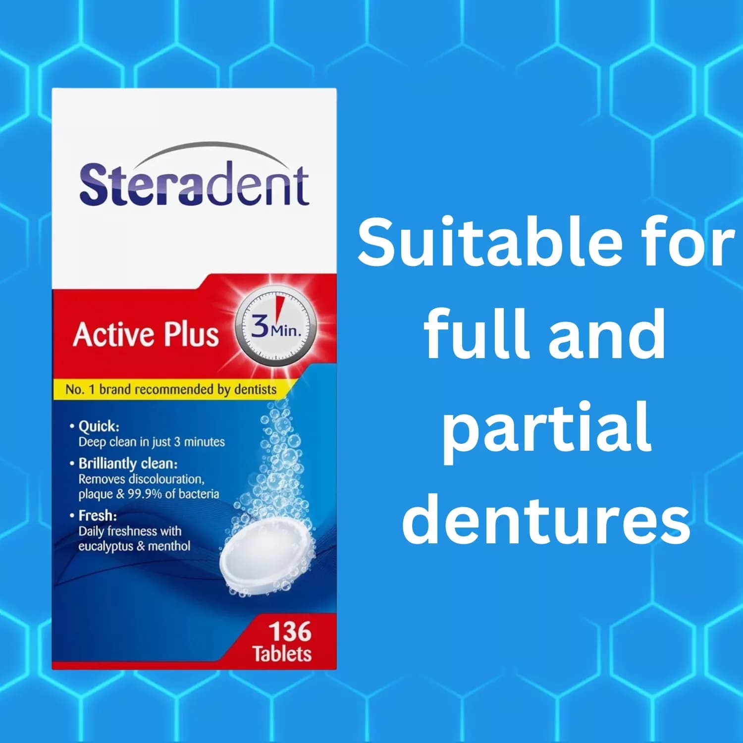 Steradent Active Plus Denture Cleaning Menthol - 136 Tablets
