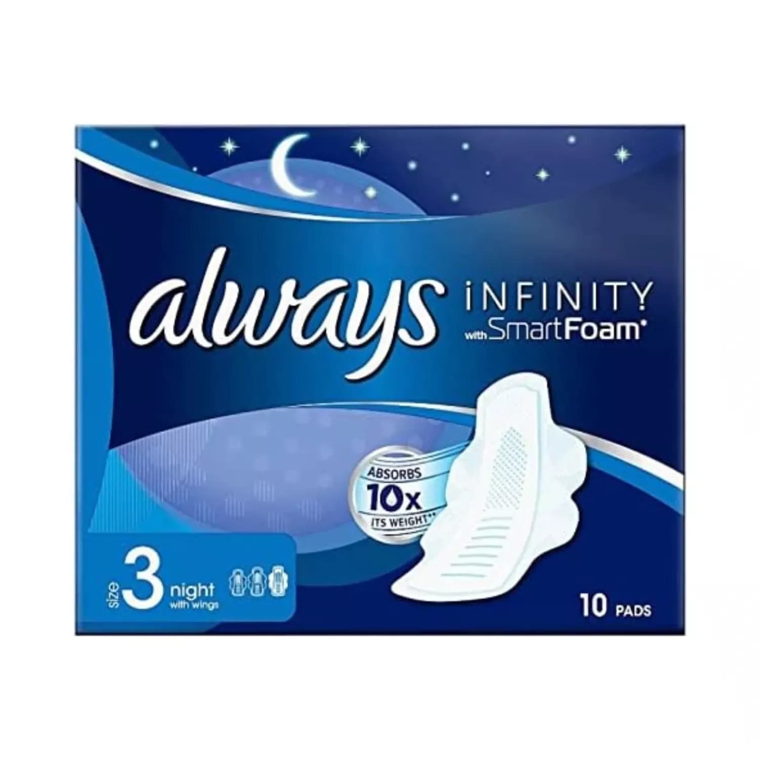 Always Infinity Night (Size 3) Sanitary Pads with Wings 10 per Pack