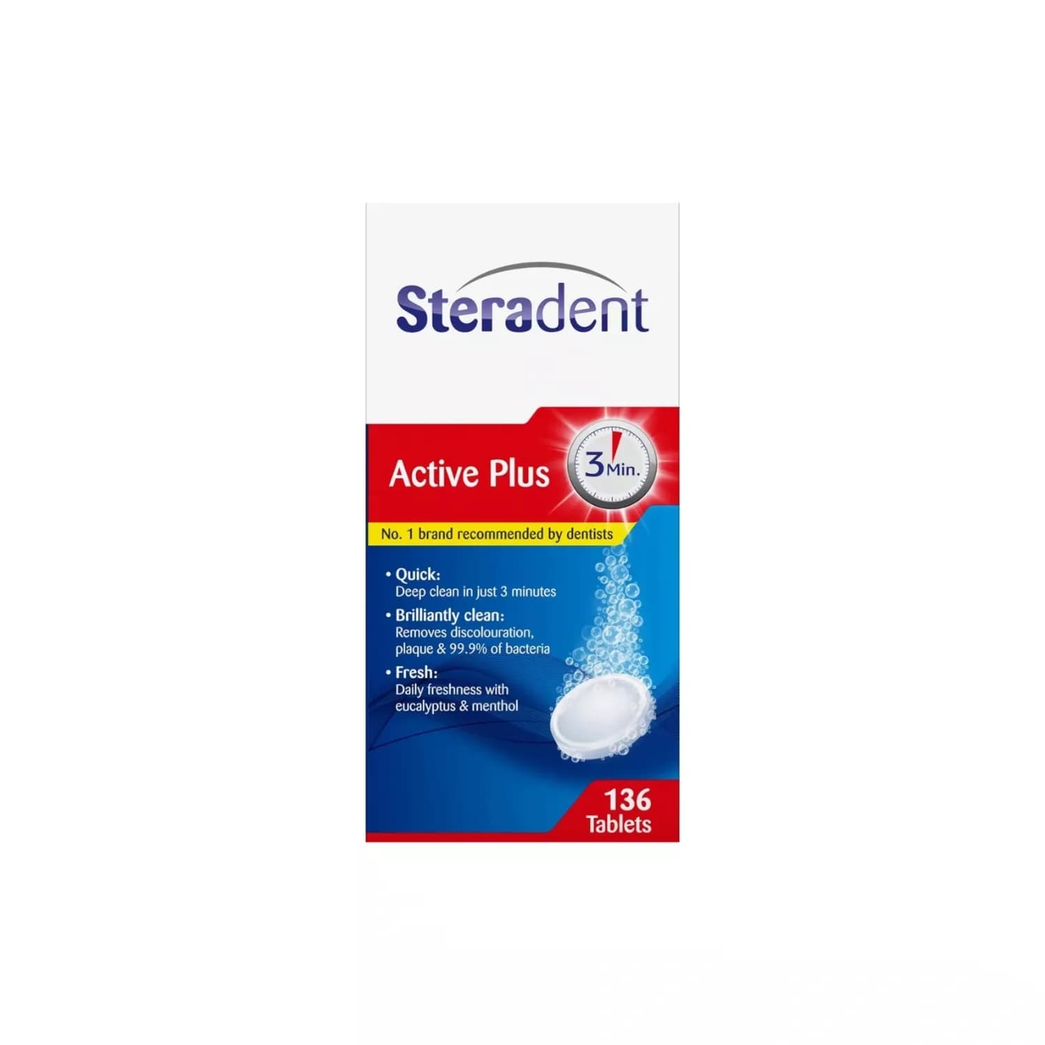 Steradent Active Plus Denture Cleaning Menthol - 136 Tablets