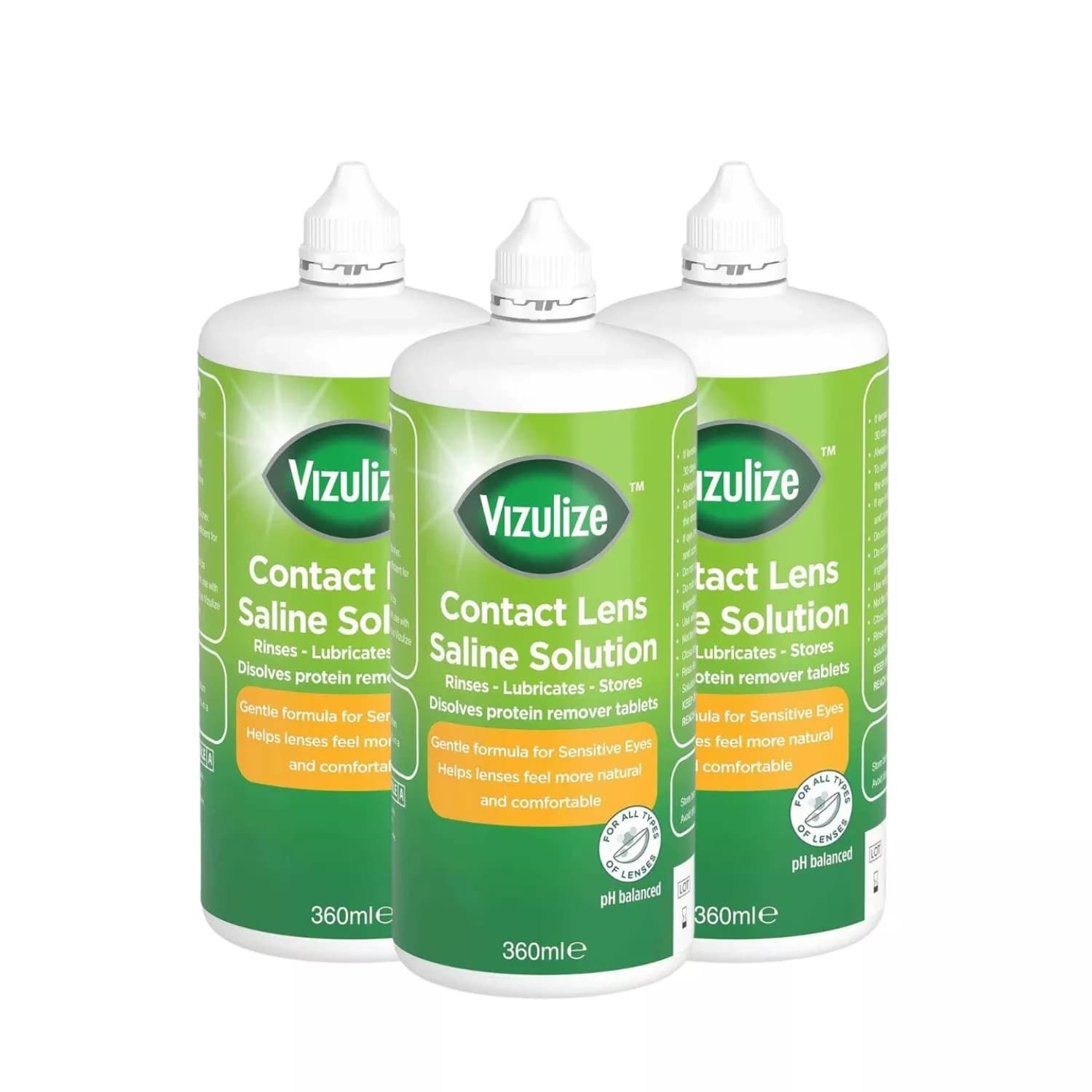 Vizulize Saline Solution For Contact Lenses 360ml - Pack of 3