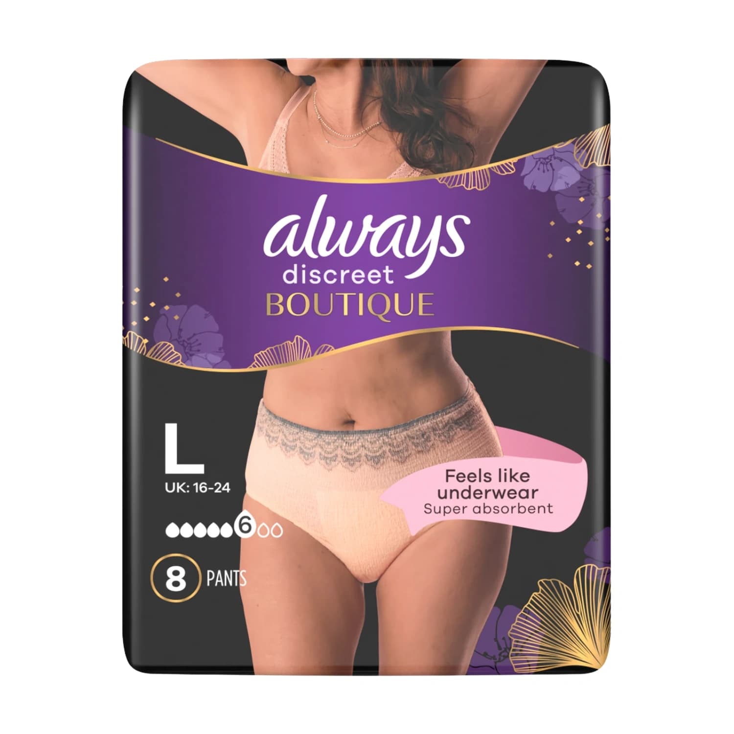 Always Dailies Discreet Boutique Plus Pants Large 8 Pack