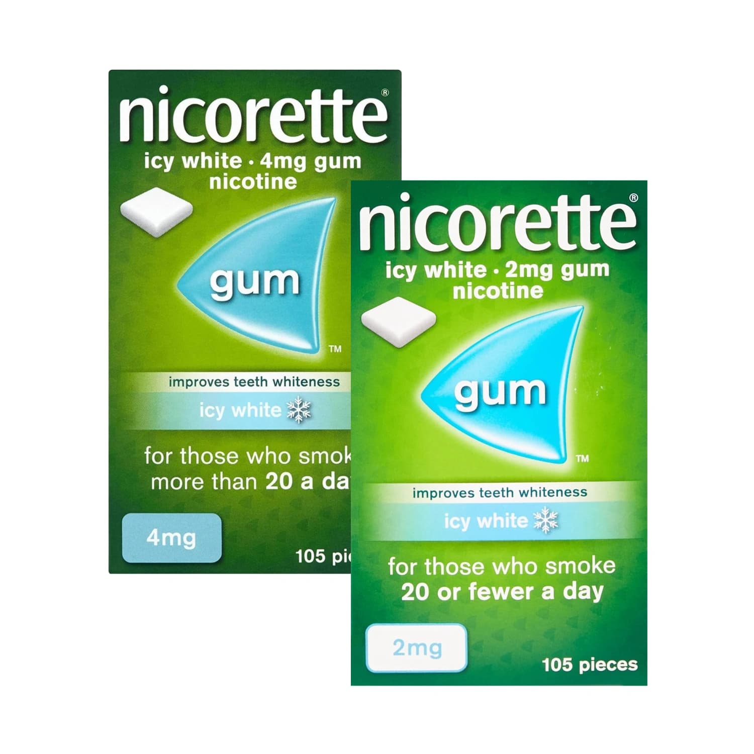 Nicorette Icy White Gum 2mg & 4mg Nicotine 105 Pieces