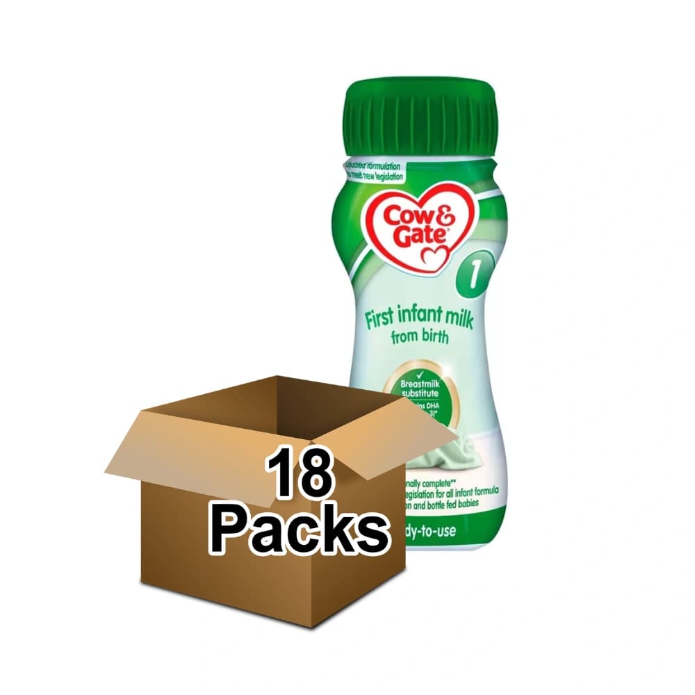 Cow & Gate 1 First Infant Baby Milk Ready to Use Liquid Formula, from Birth, 200ml (Pack of 18)