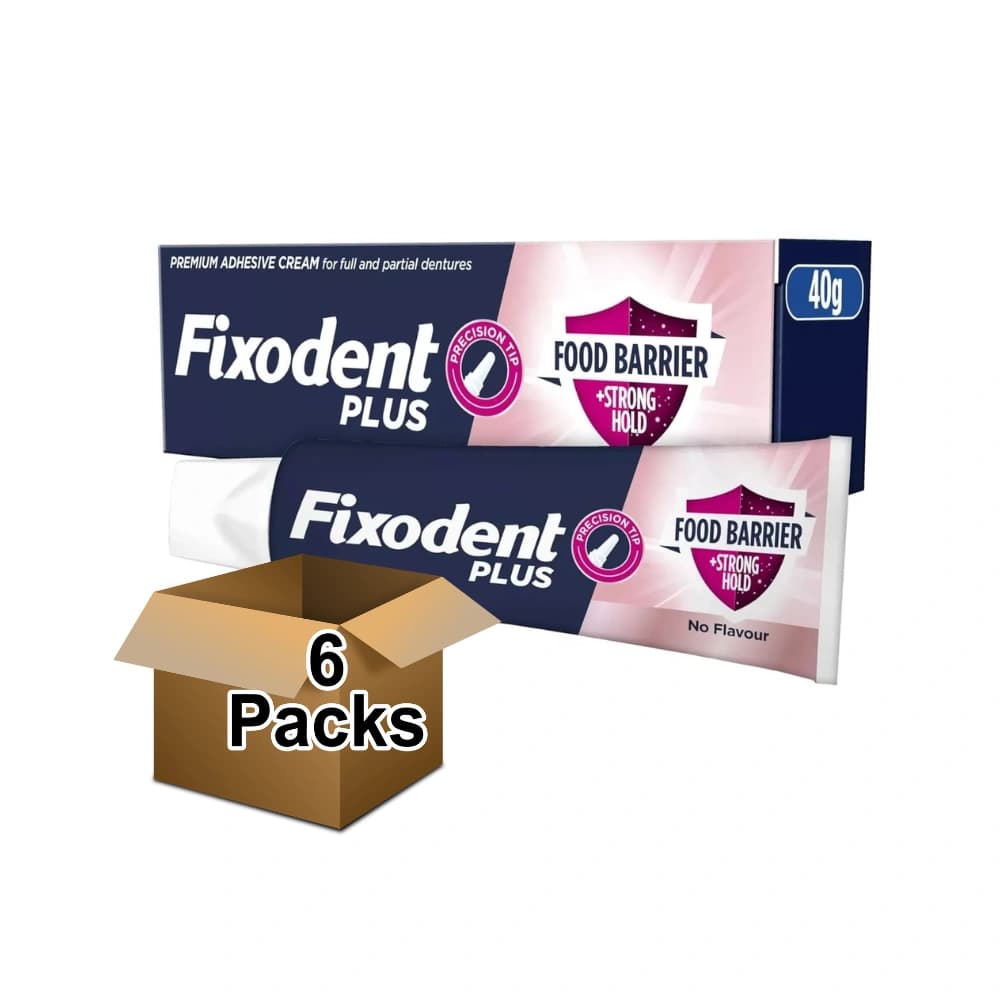 Fixodent Plus Food Barrier Denture Adhesive, 40g x 6 Packs