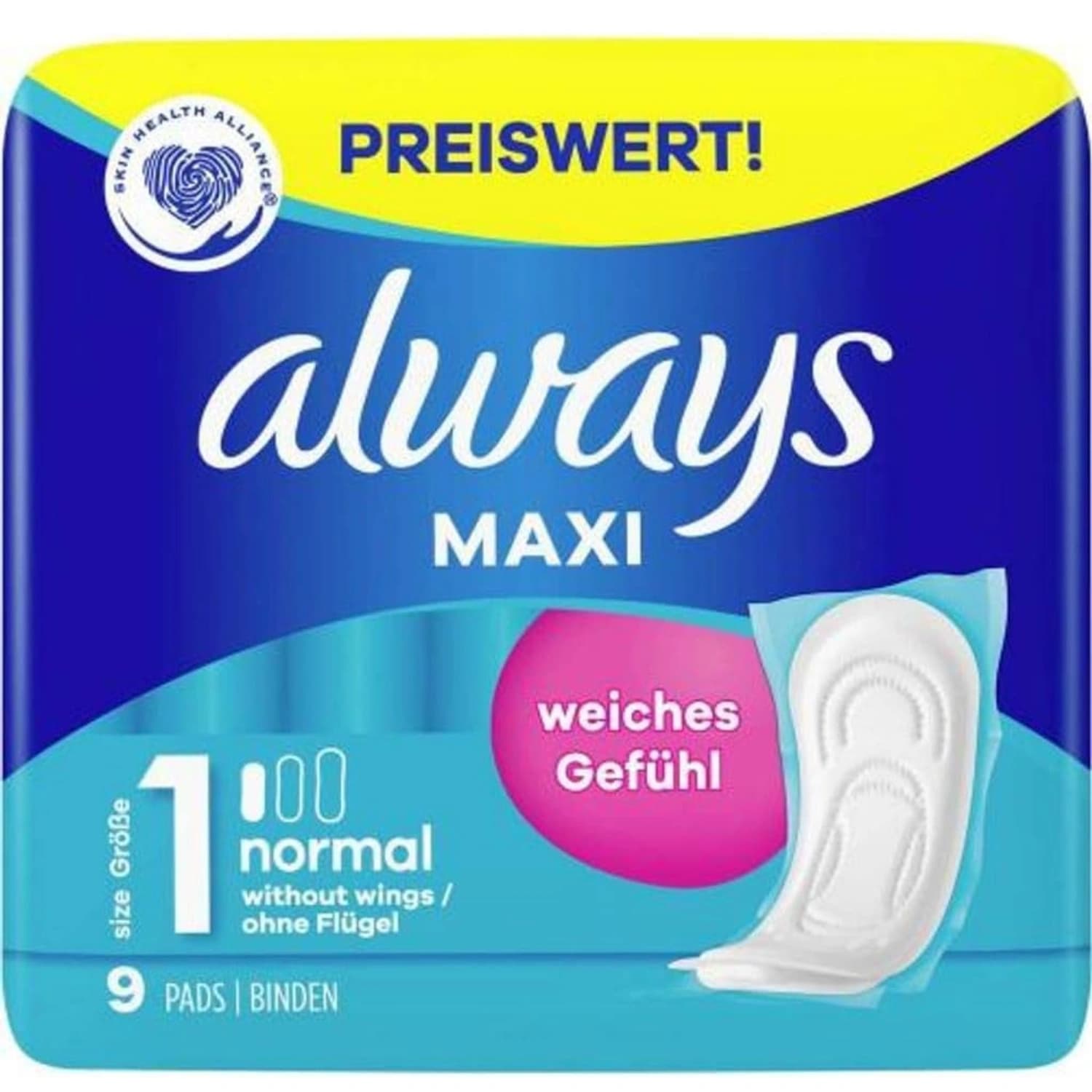 Always Maxi Normal Pads Size 1 Pack of 9