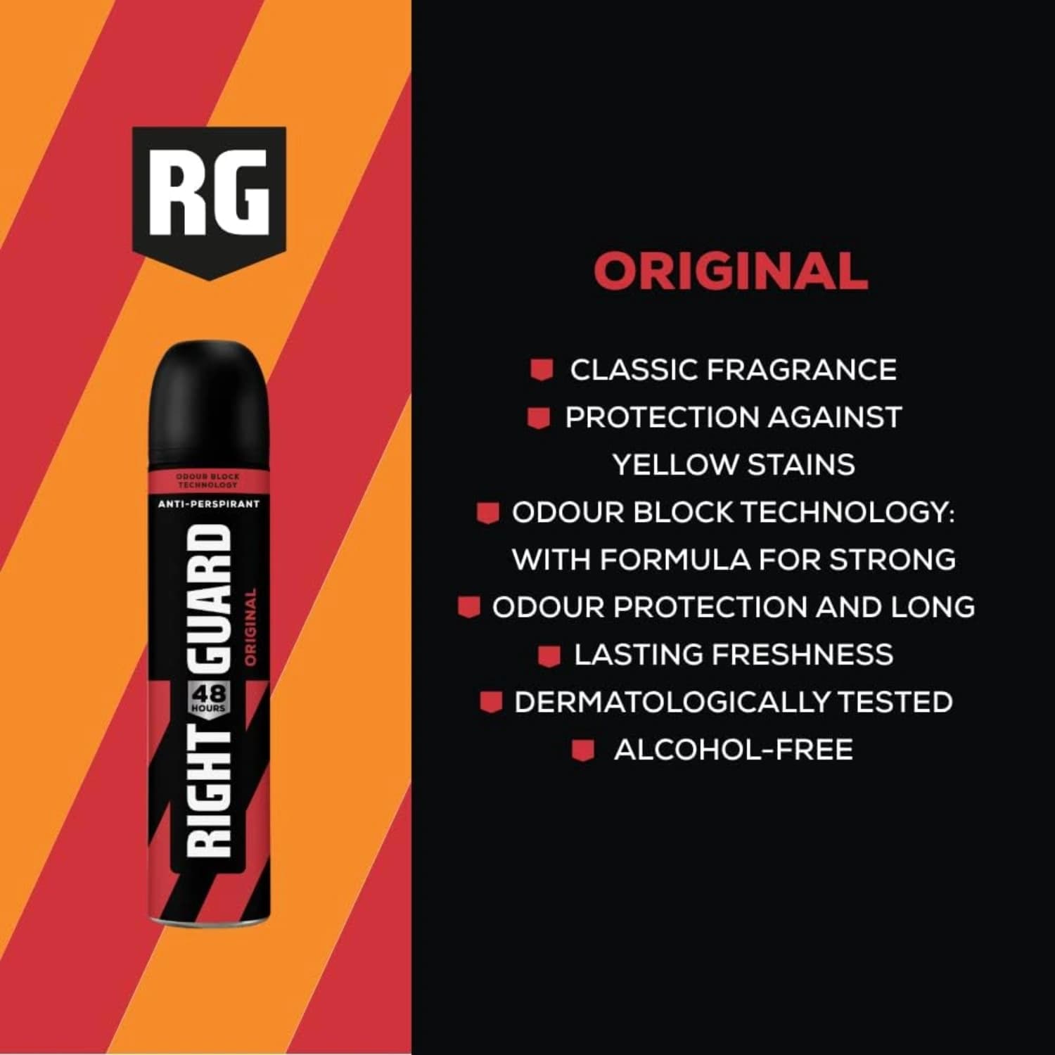 Right Guard Men's Deodorant, Total Defence 5, Original Anti-Perspirant Spray, 6 x 250ml