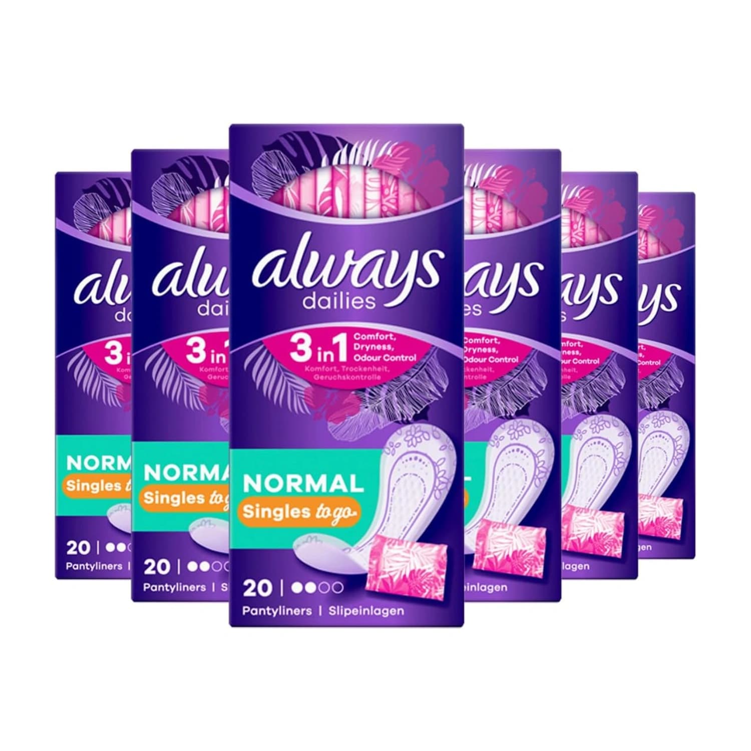 Always Dailies Individually Wrapped Normal Singles Pantyliners, Pack of 6