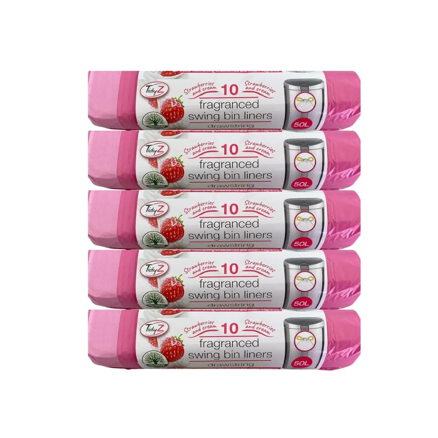 Tidyz 10 Swing Bin Liners Strawberry & Cream 50L - Pack of 5