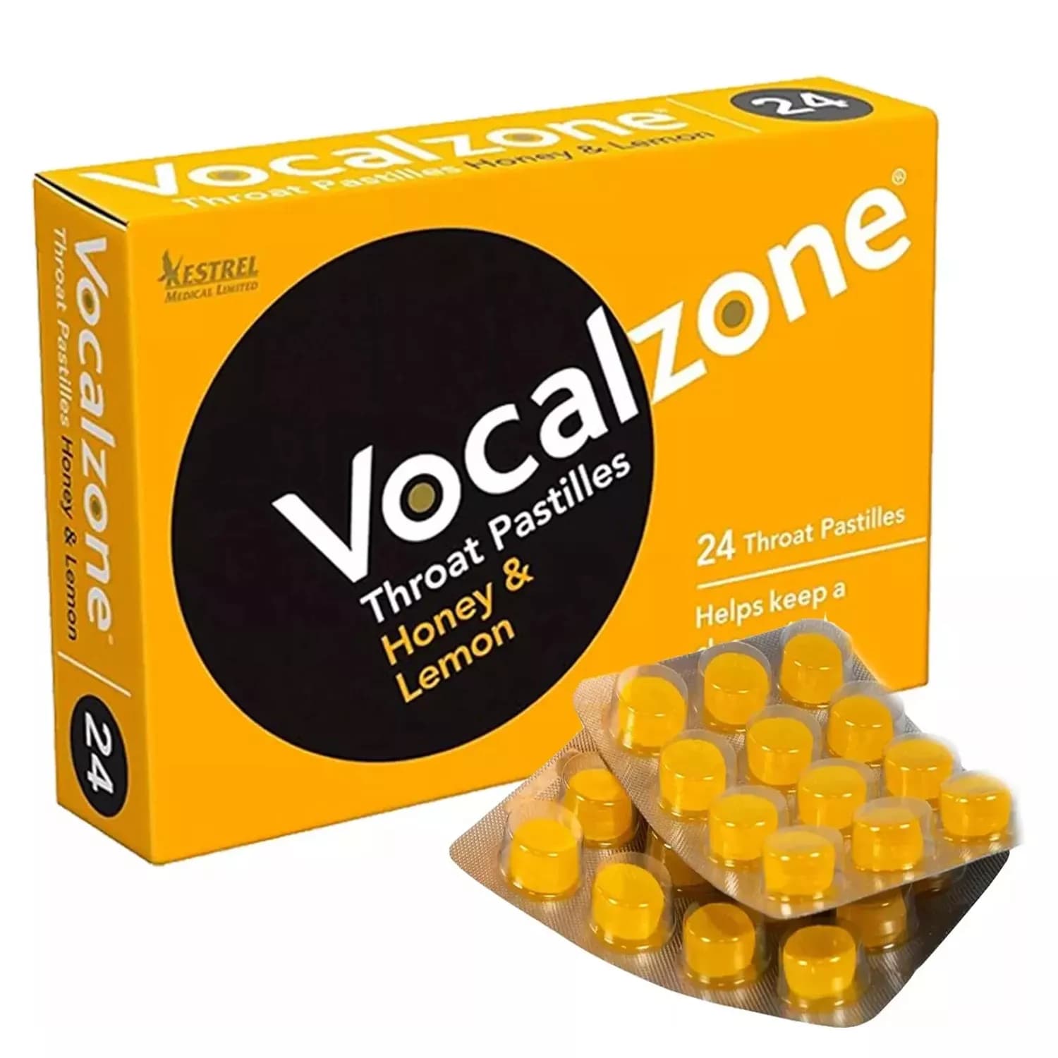 Vocalzone Throat Pastilles Honey & Lemon 24 Count - Pack of 6