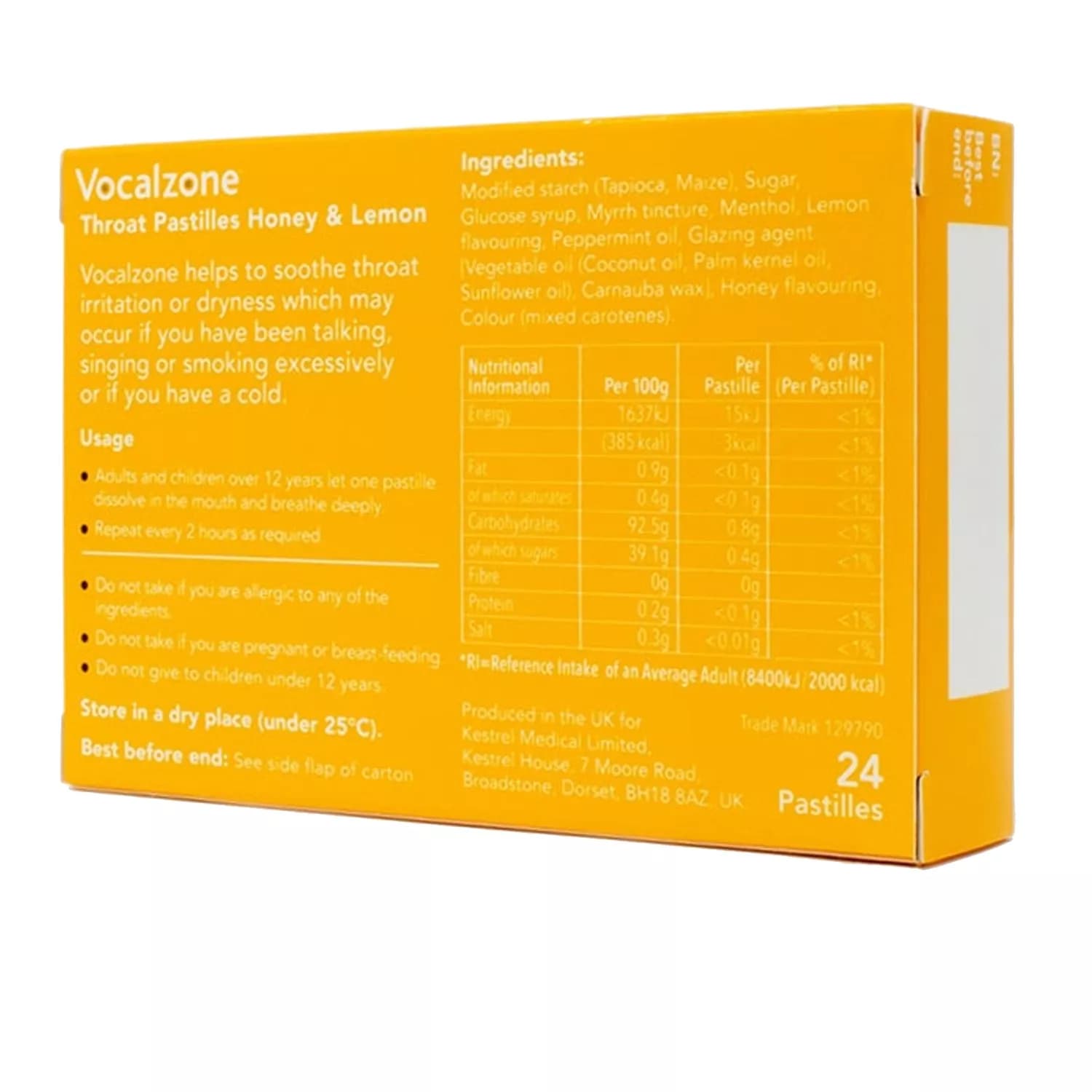 Vocalzone Throat Pastilles Honey & Lemon 24 Count - Pack of 6