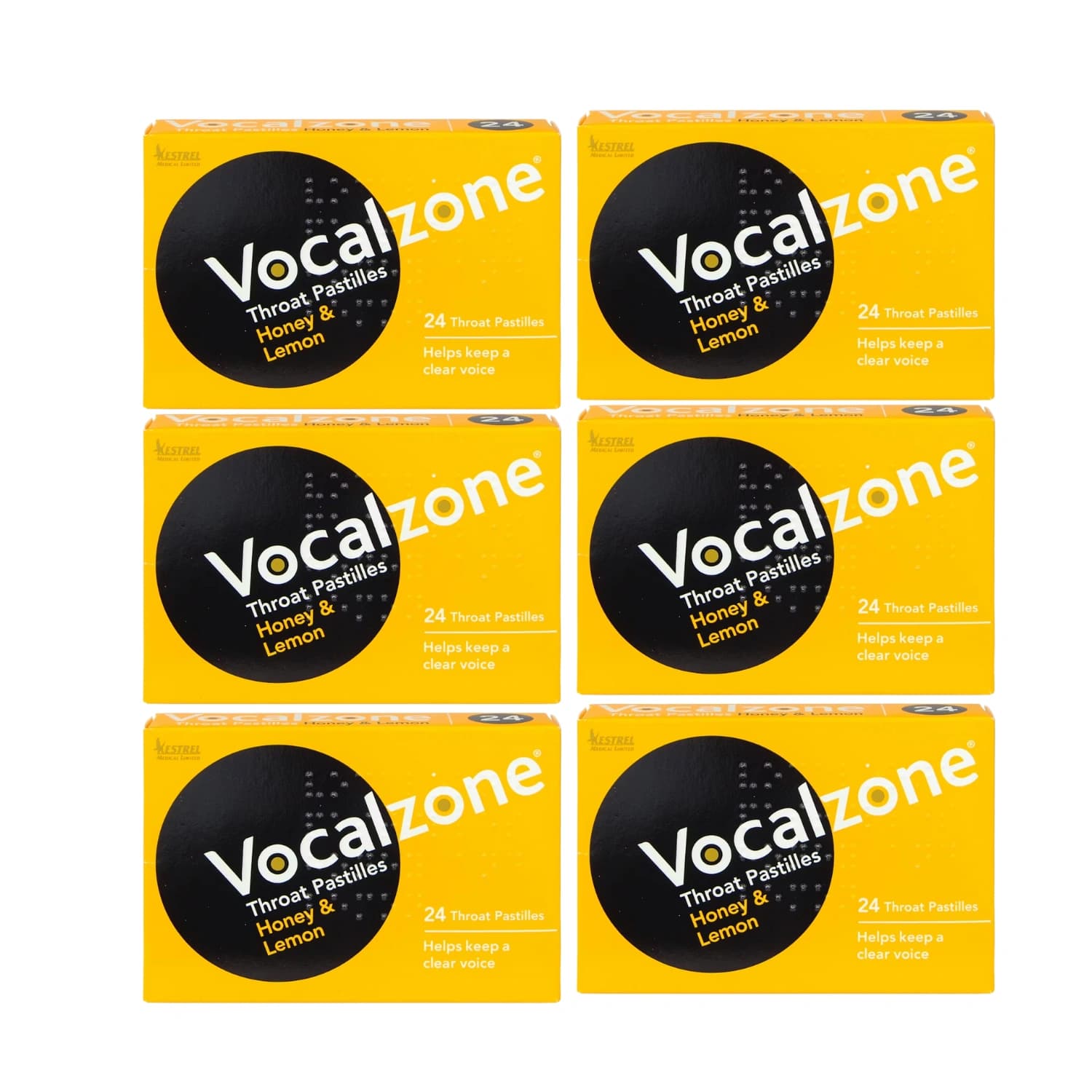 Vocalzone Throat Pastilles Honey & Lemon 24 Count - Pack of 6