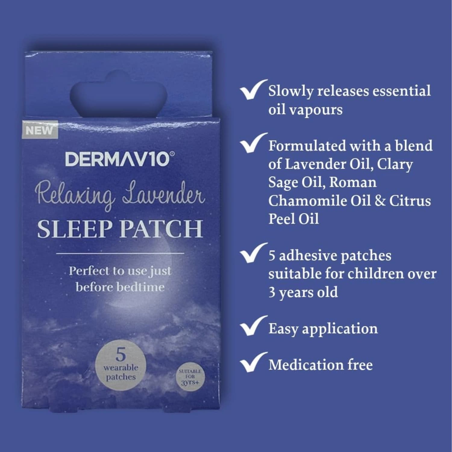 3x Derma V10 Relaxing Lavender Sleep Patches 5 Patches