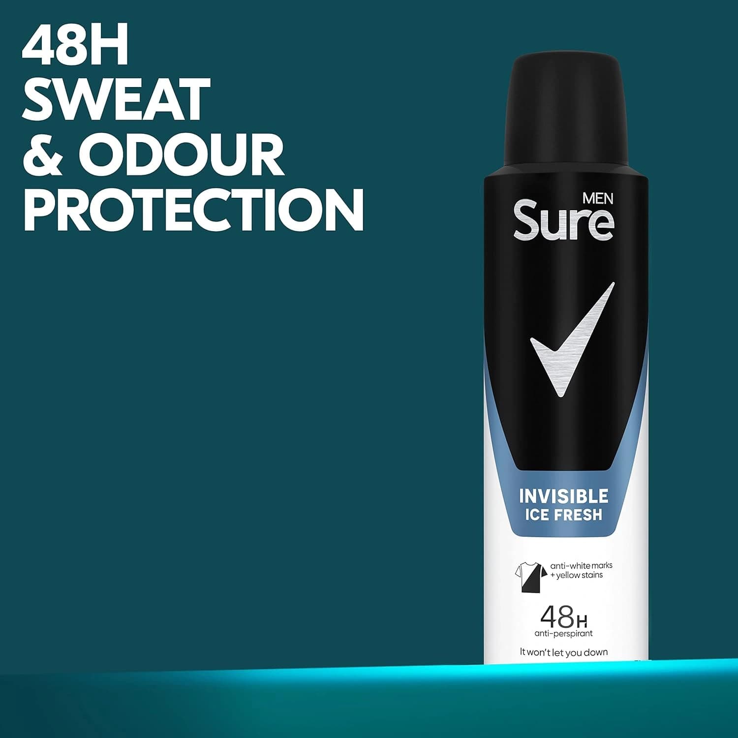 6x Sure Men Invisible Ice Fresh Anti-perspirant Aerosol 150ml