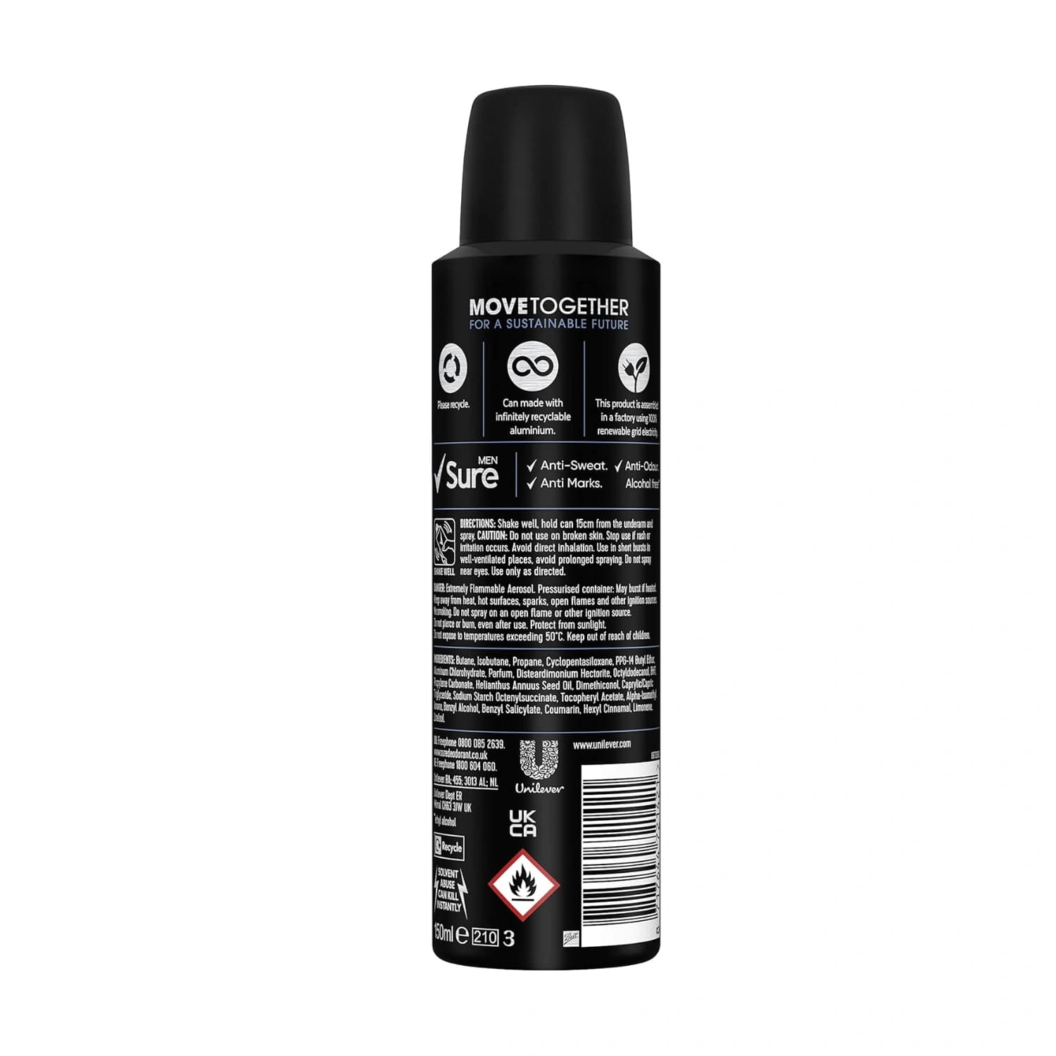 6x Sure Men Invisible Ice Fresh Anti-perspirant Aerosol 150ml