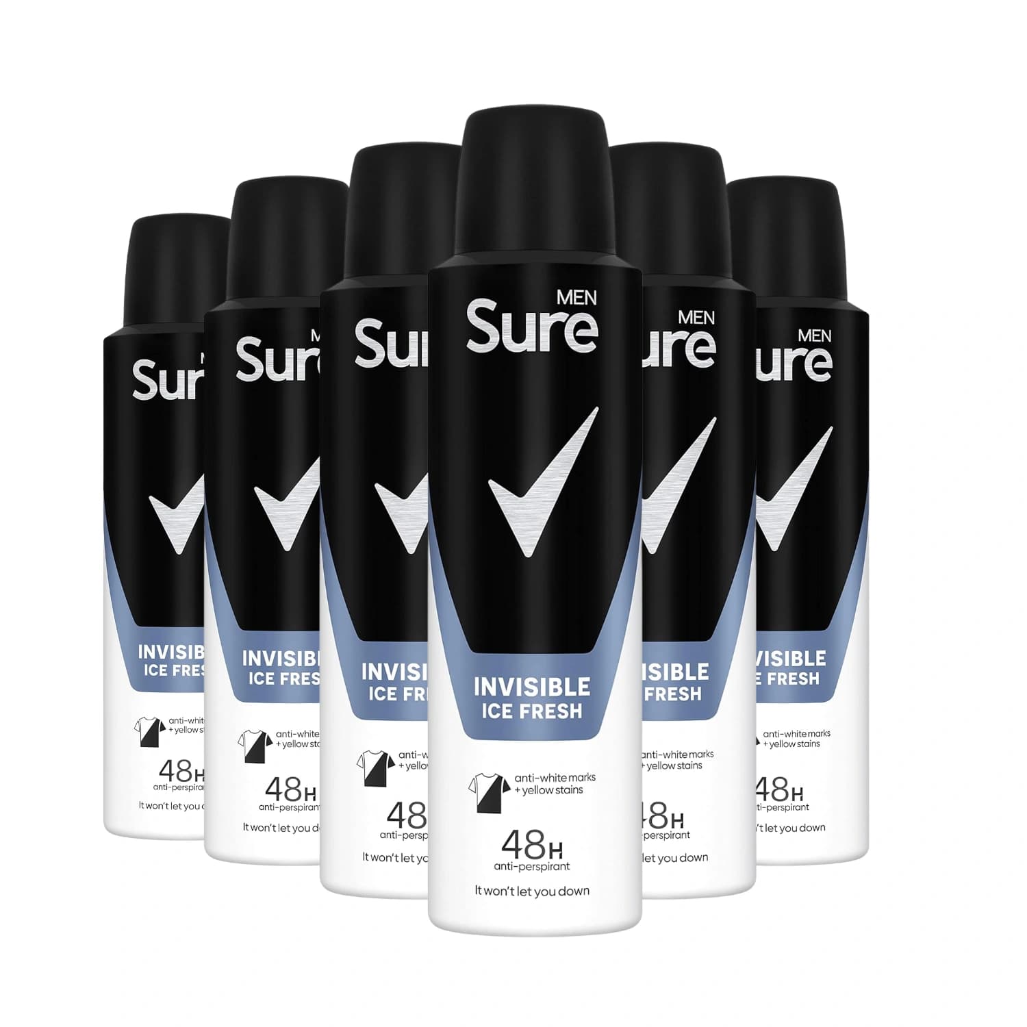 6x Sure Men Invisible Ice Fresh Anti-perspirant Aerosol 150ml